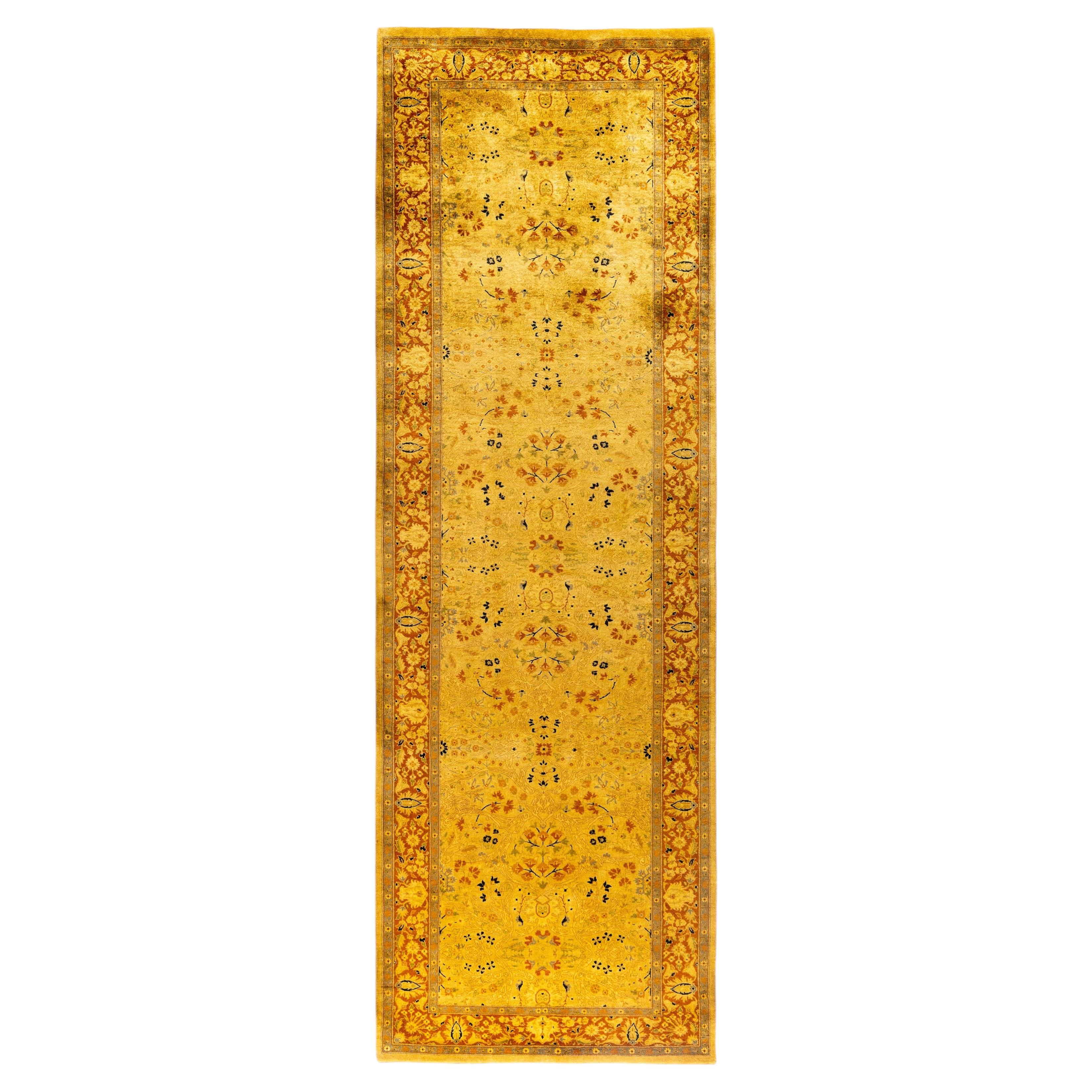 Overdyed Hand-Knotted Wool Modern-Contemporary Yellow Runner 3' 2" x 9' 10"