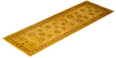 Overdyed Hand-Knotted Wool Modern-Contemporary Yellow Runner 3' 2" x 9' 5"