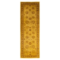 Overdyed Hand-Knotted Wool Modern-Contemporary Yellow Runner 3' 2" x 9' 5"