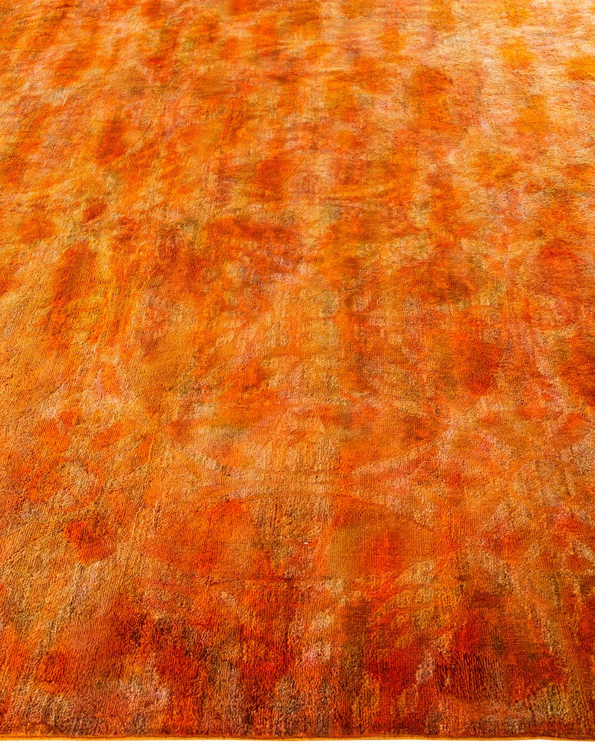Overdyed Hand Knotted Wool Orange Area Rug In New Condition For Sale In Norwalk, CT
