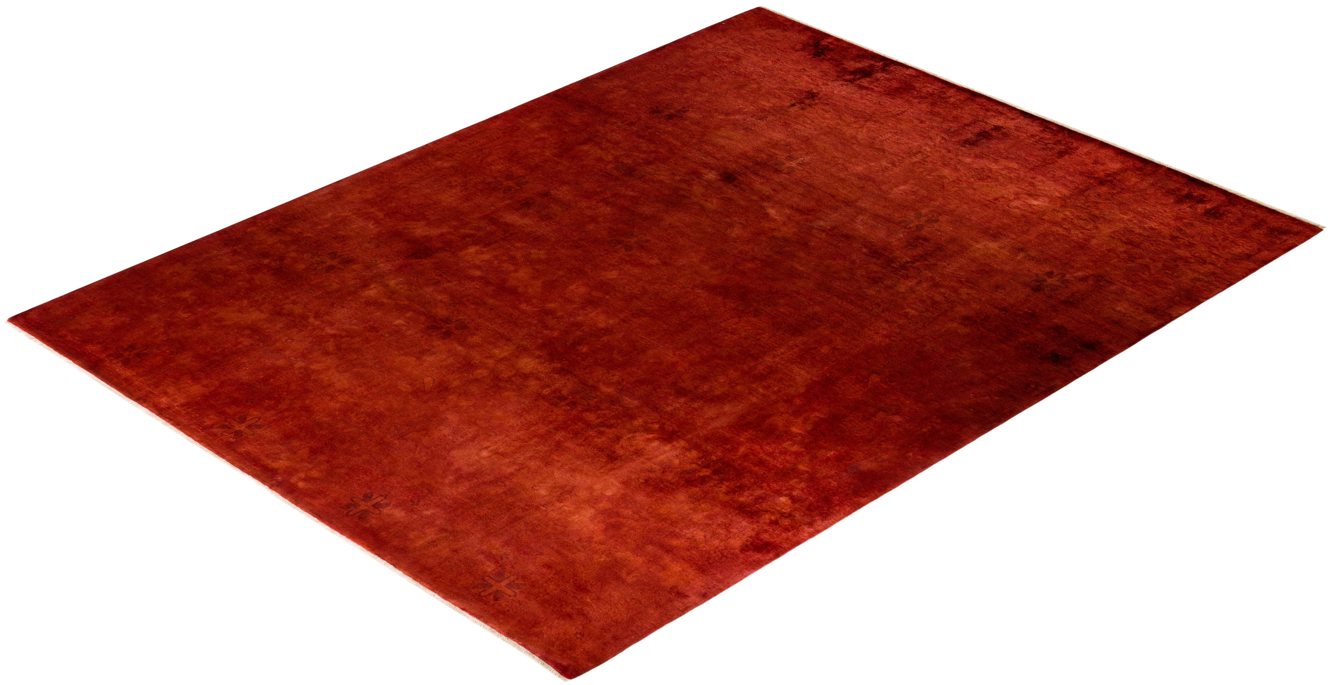 Overdyed Hand Knotted Wool Orange Area Rug For Sale 3