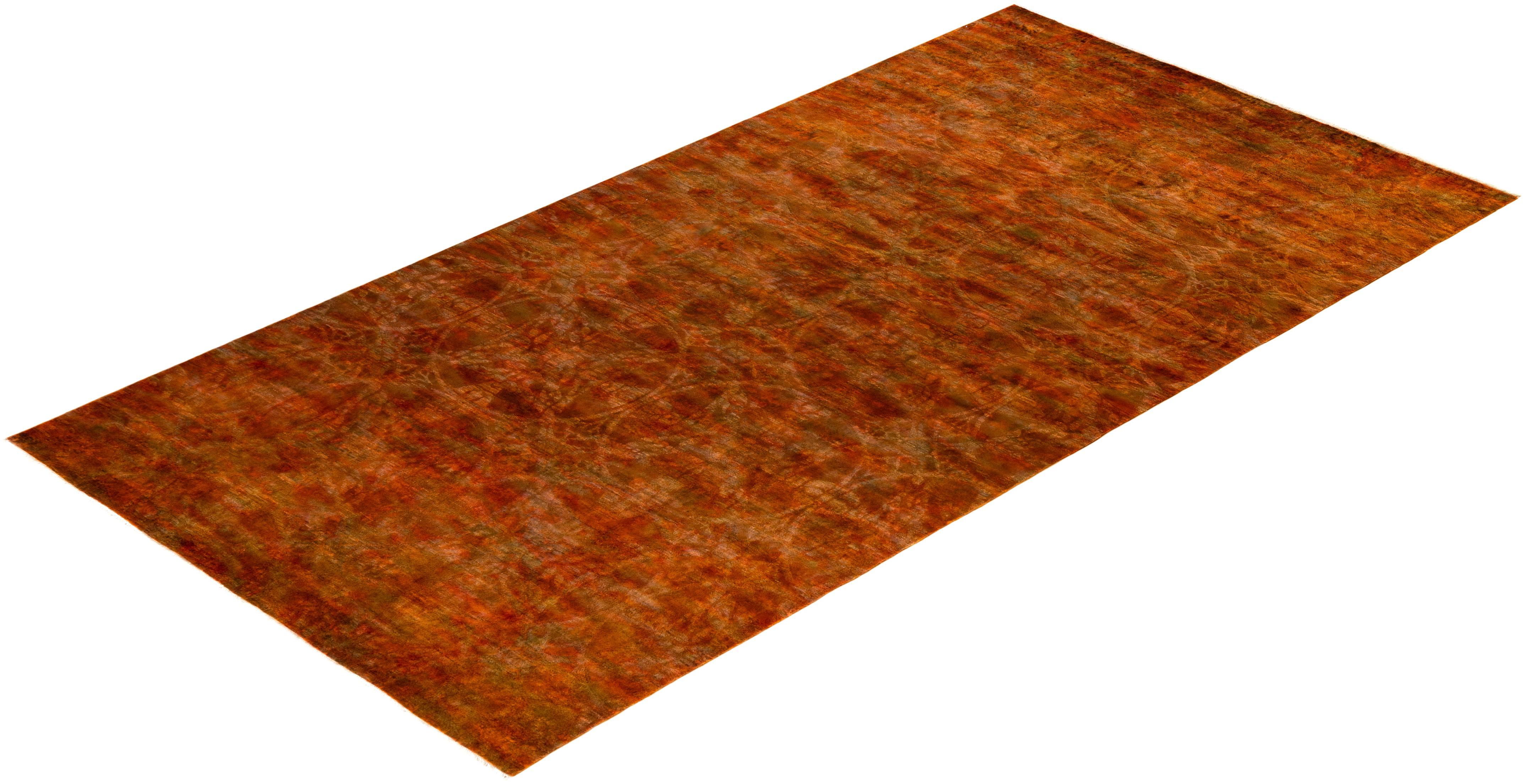Overdyed Hand Knotted Wool Orange Area Rug For Sale 3