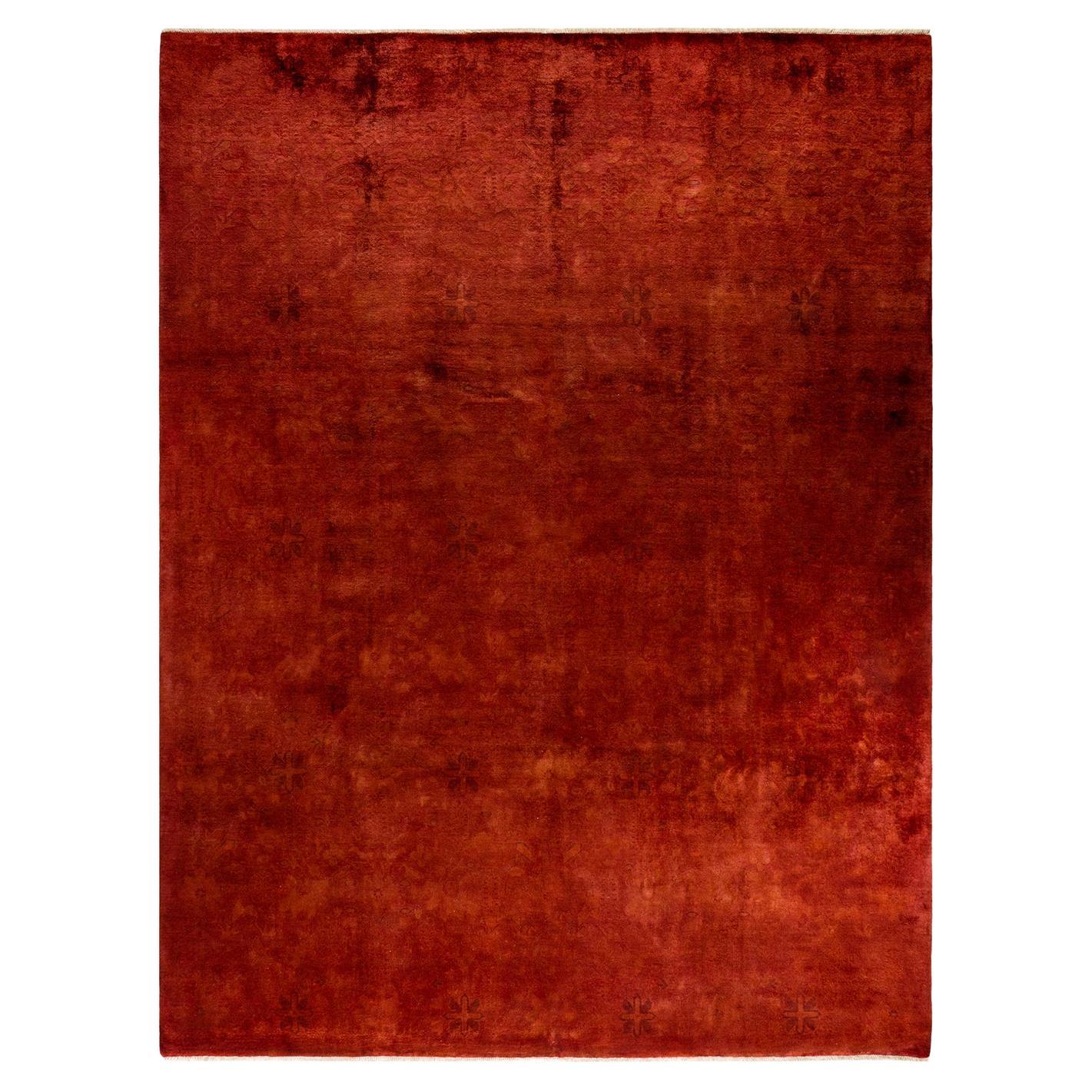 Overdyed Hand Knotted Wool Orange Area Rug For Sale
