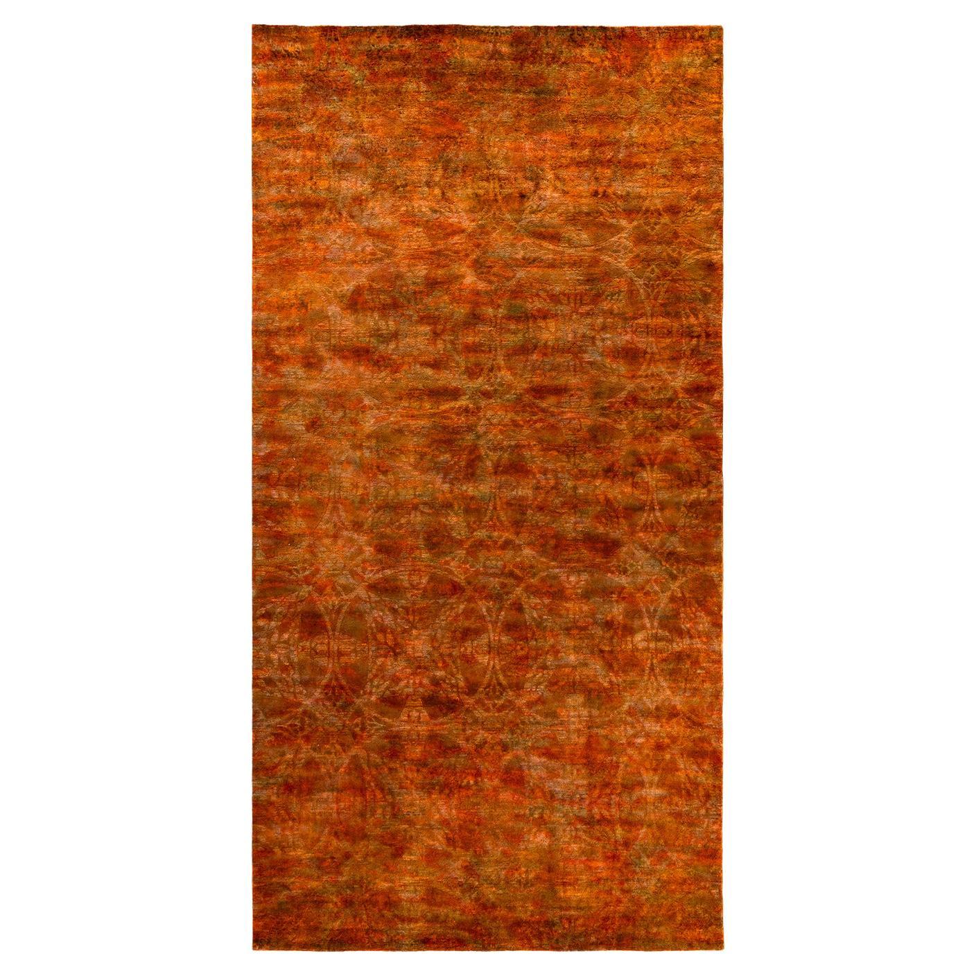 Orangefarbener Teppich aus handgeknüpfter Wolle, gefärbt