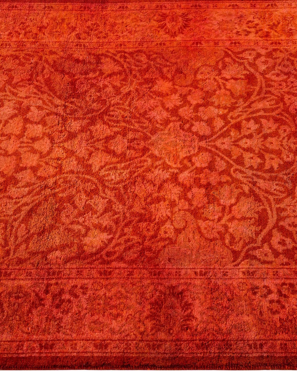 Overdyed Hand Knotted Wool Orange Runner In New Condition For Sale In Norwalk, CT
