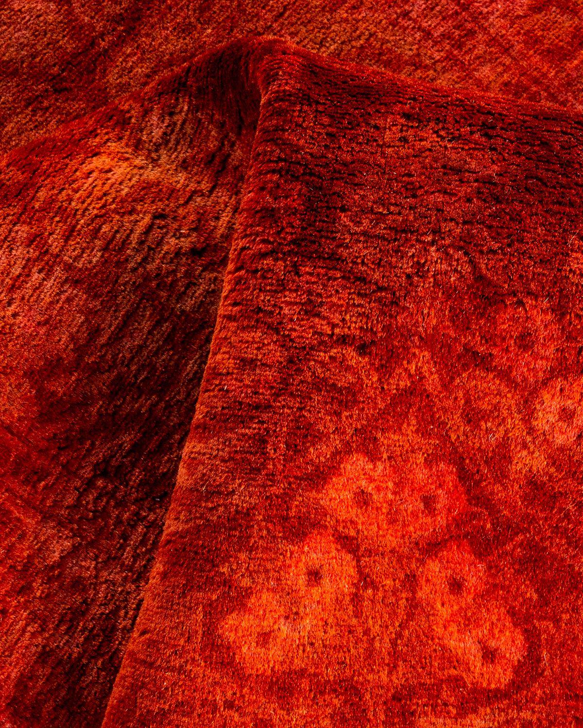 Overdyed Hand Knotted Wool Orange Runner For Sale 2