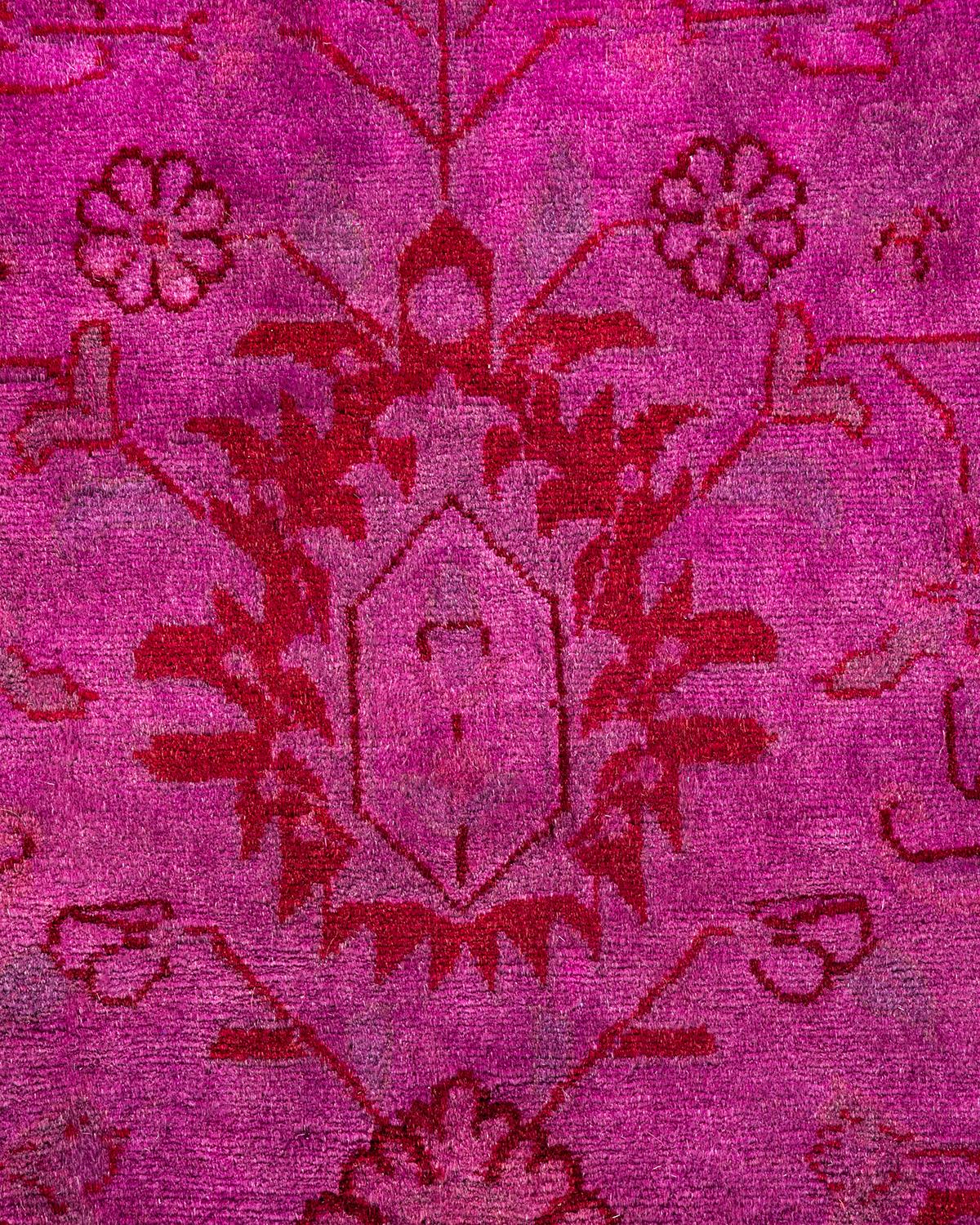 Pakistani Overdyed Hand Knotted Wool Pink Area Rug For Sale