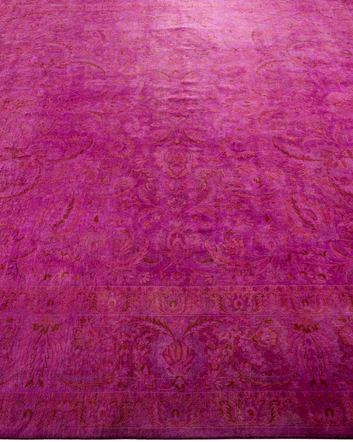 Pakistani Overdyed Hand Knotted Wool Pink Area Rug For Sale