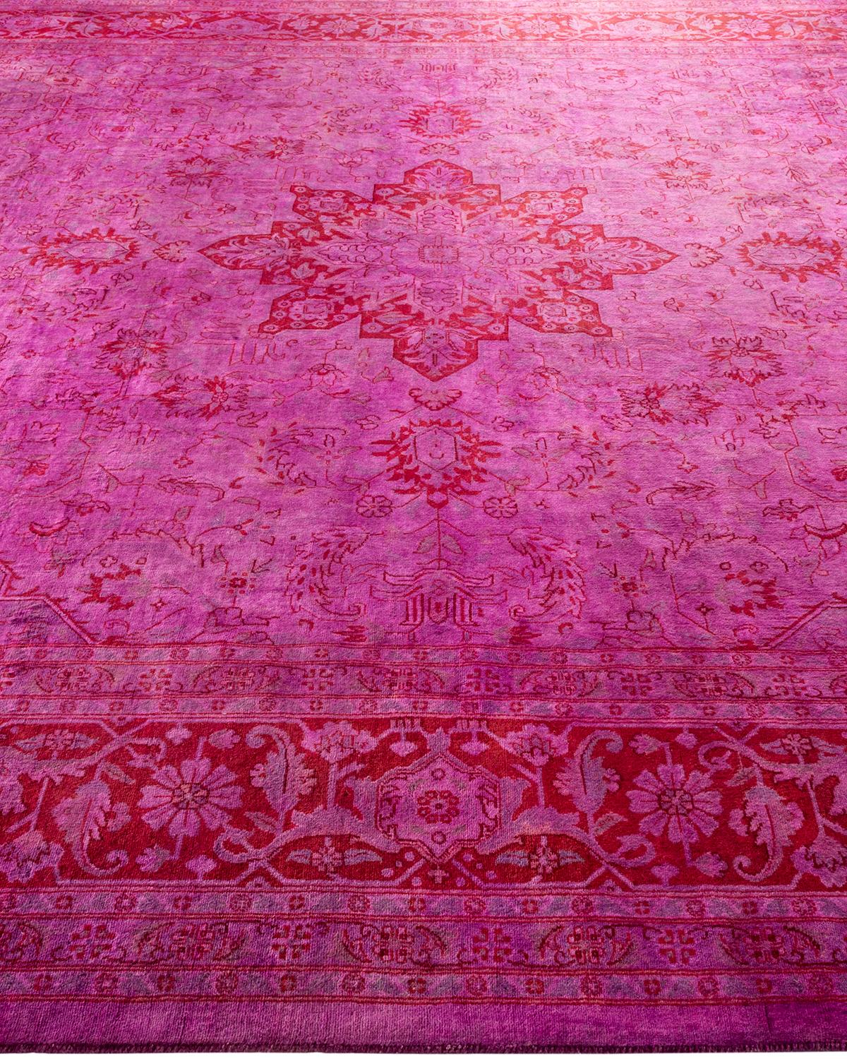 Overdyed Hand Knotted Wool Pink Area Rug In New Condition For Sale In Norwalk, CT