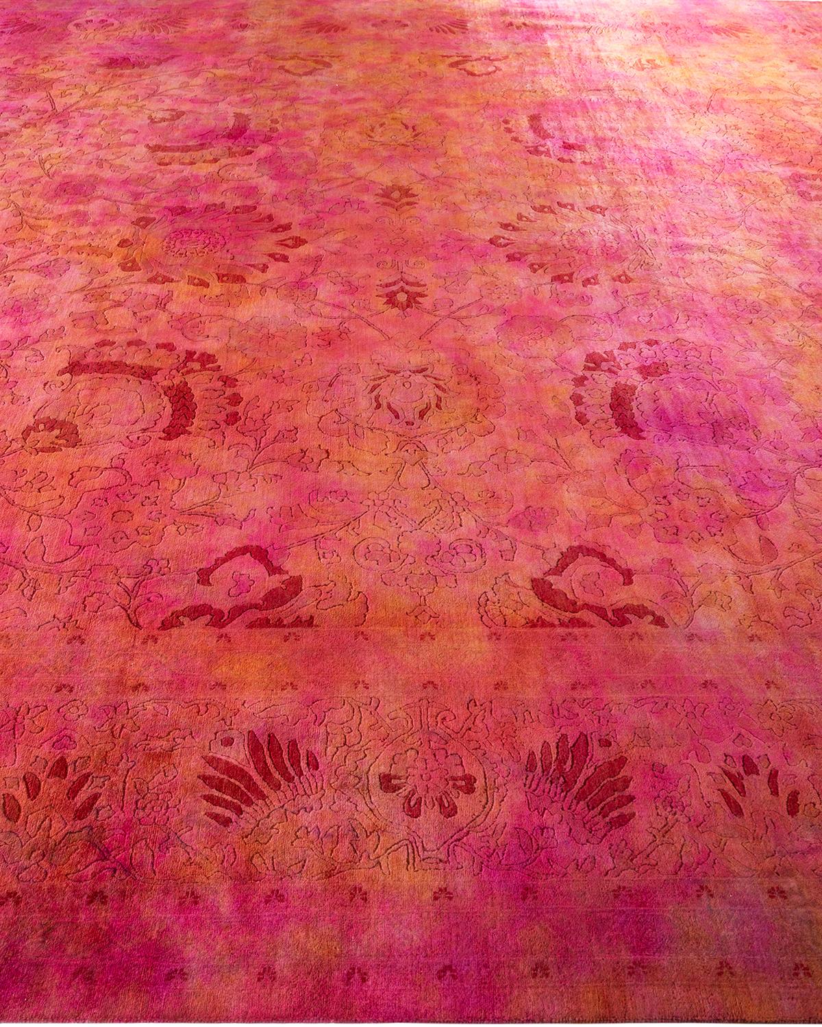 Overdyed Hand Knotted Wool Pink Area Rug In New Condition For Sale In Norwalk, CT