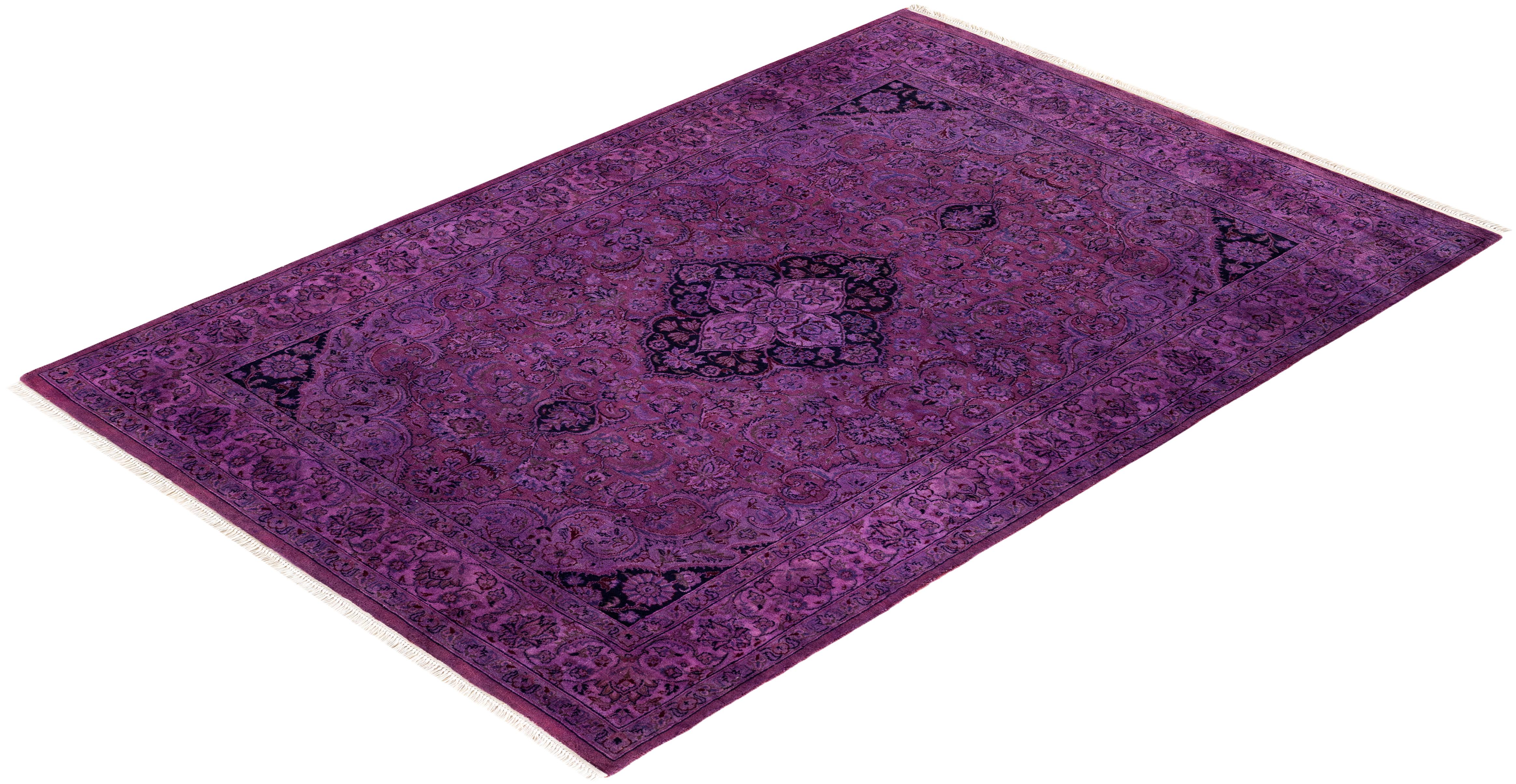Overdyed Hand Knotted Wool Pink Area Rug For Sale 3