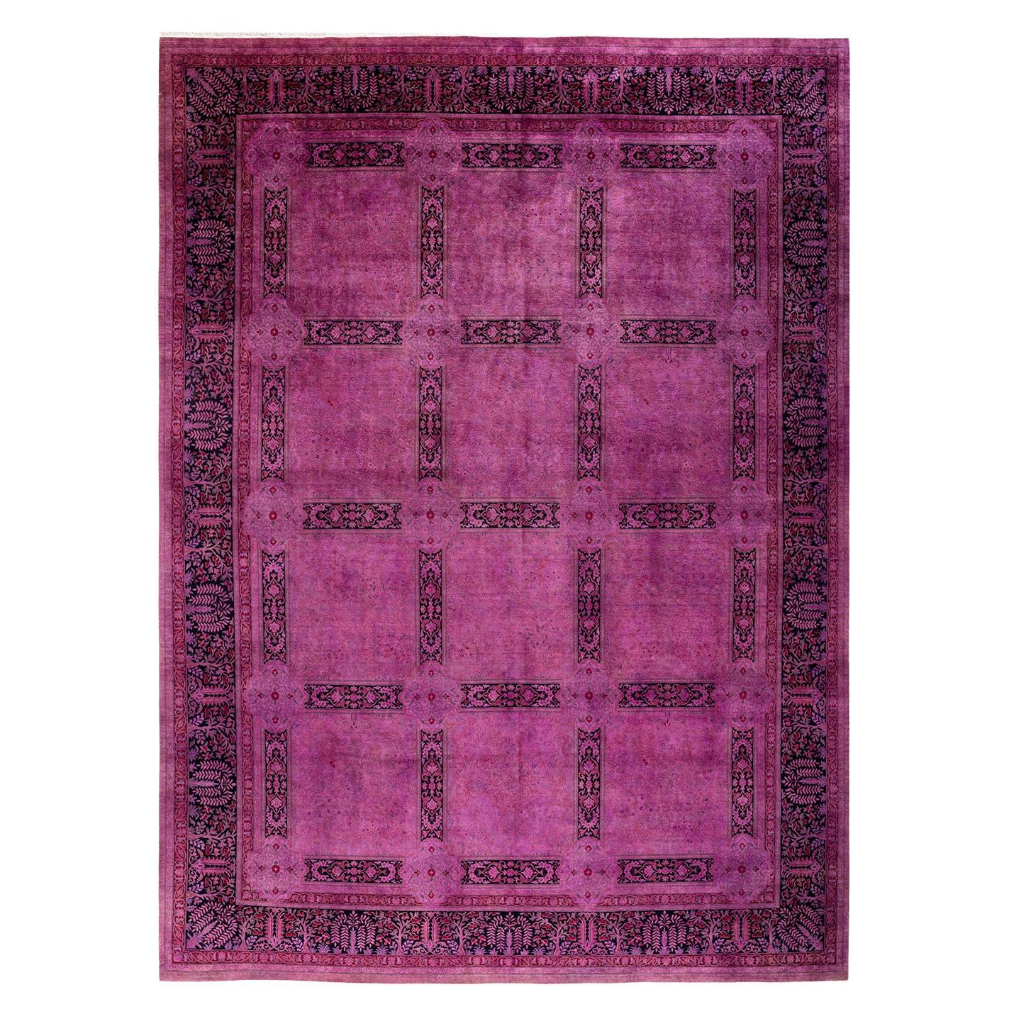 Overdyed Handgeknüpfter rosa Teppich aus Wolle