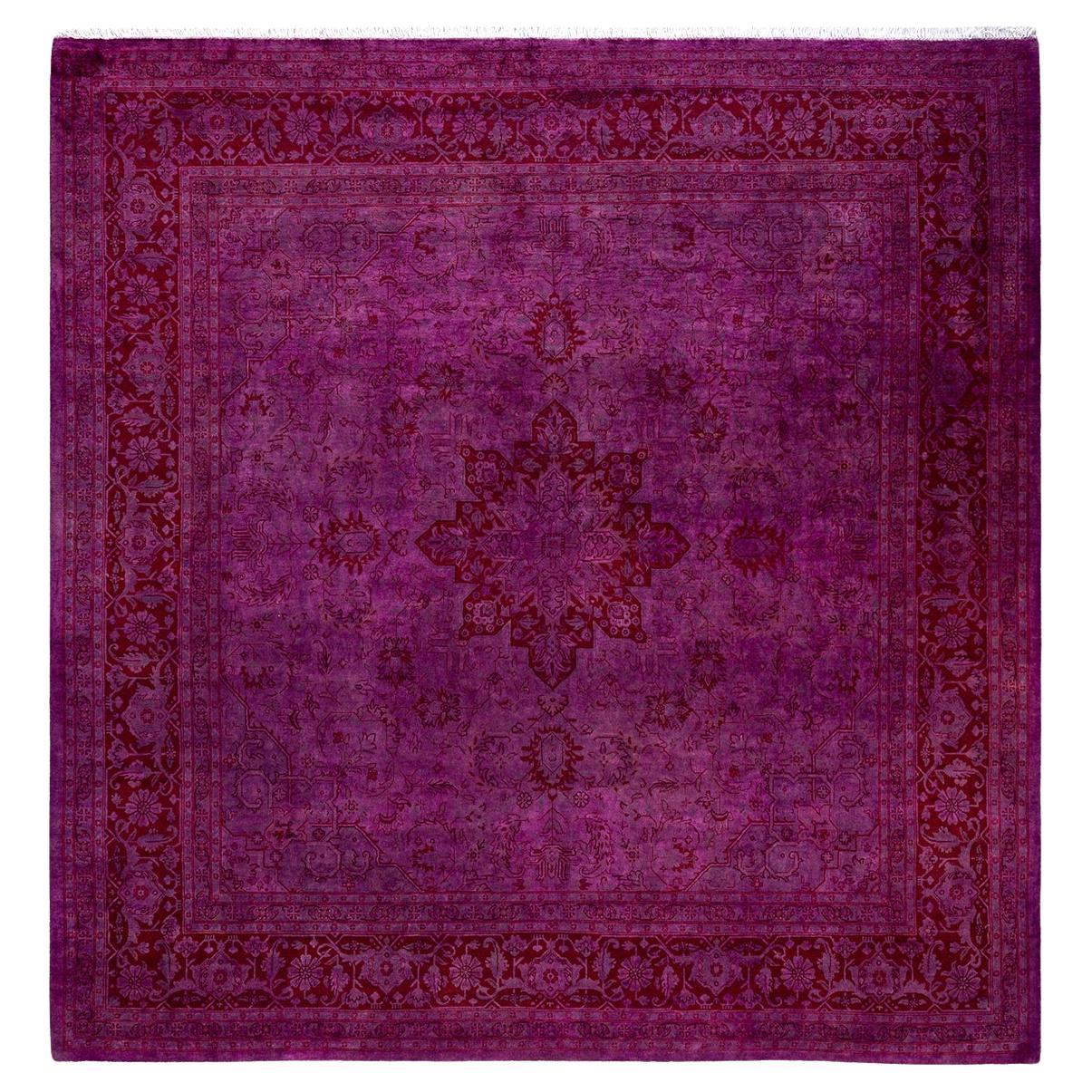 Overdyed Hand Knotted Wool Pink Area Rug For Sale