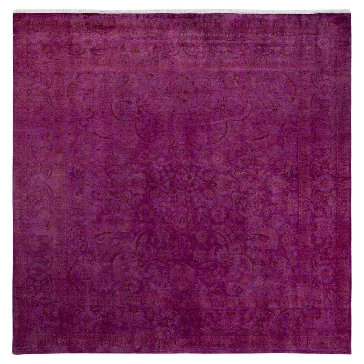 Overdyed Hand Knotted Wool Pink Area Rug For Sale