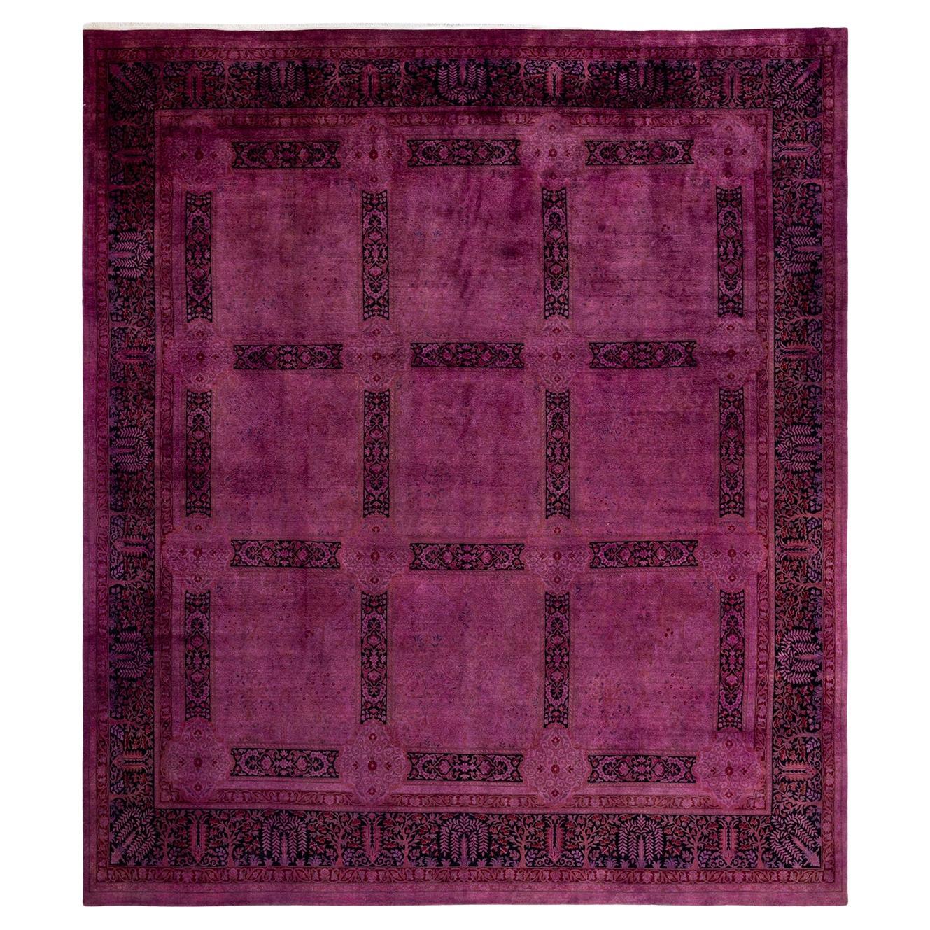 Overdyed Handgeknüpfter rosa Teppich aus Wolle