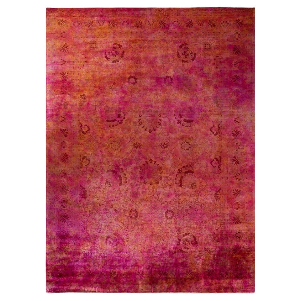 Overdyed Hand Knotted Wool Pink Area Rug For Sale at 1stDibs