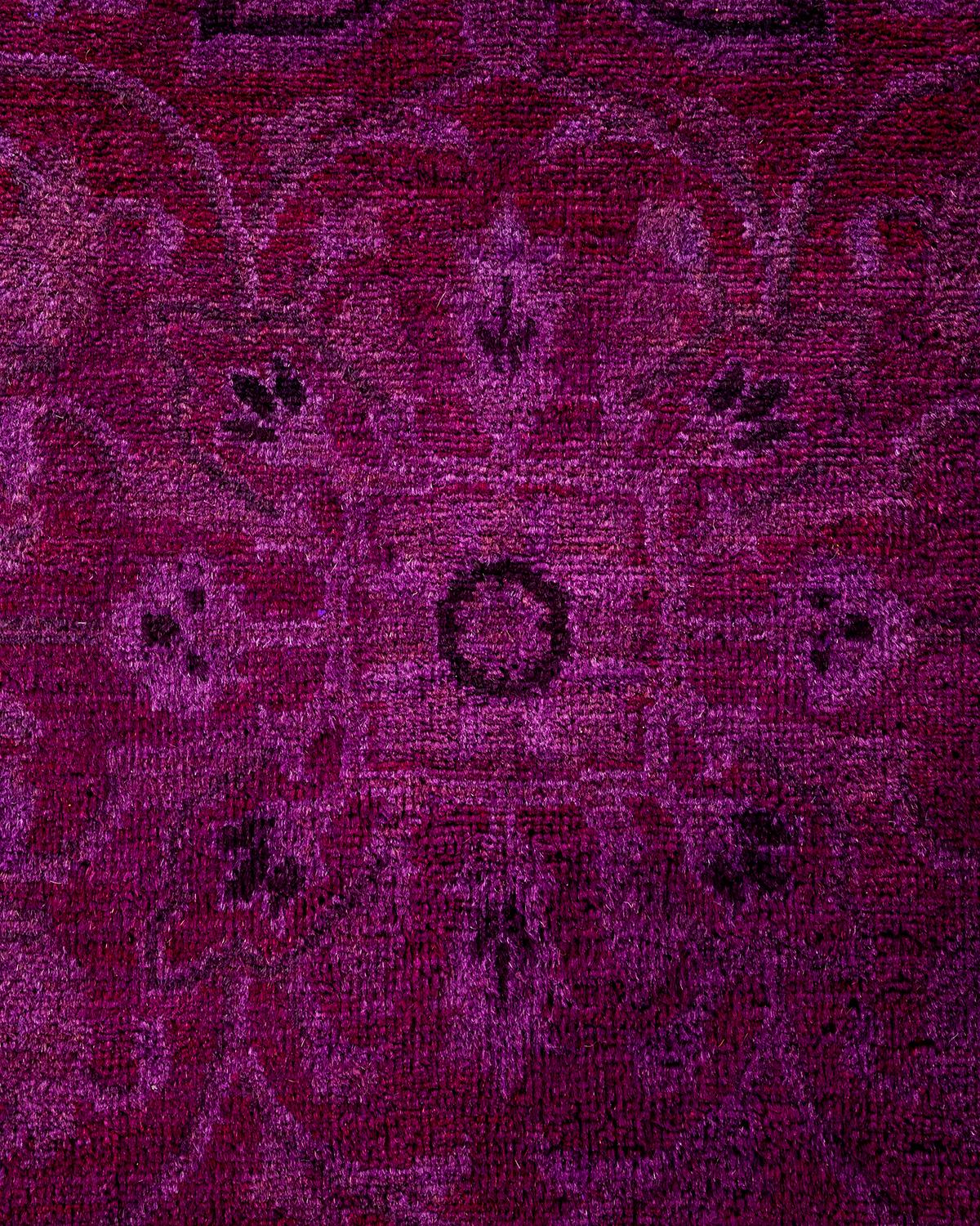 Pakistani Overdyed Hand Knotted Wool Purple Area Rug For Sale