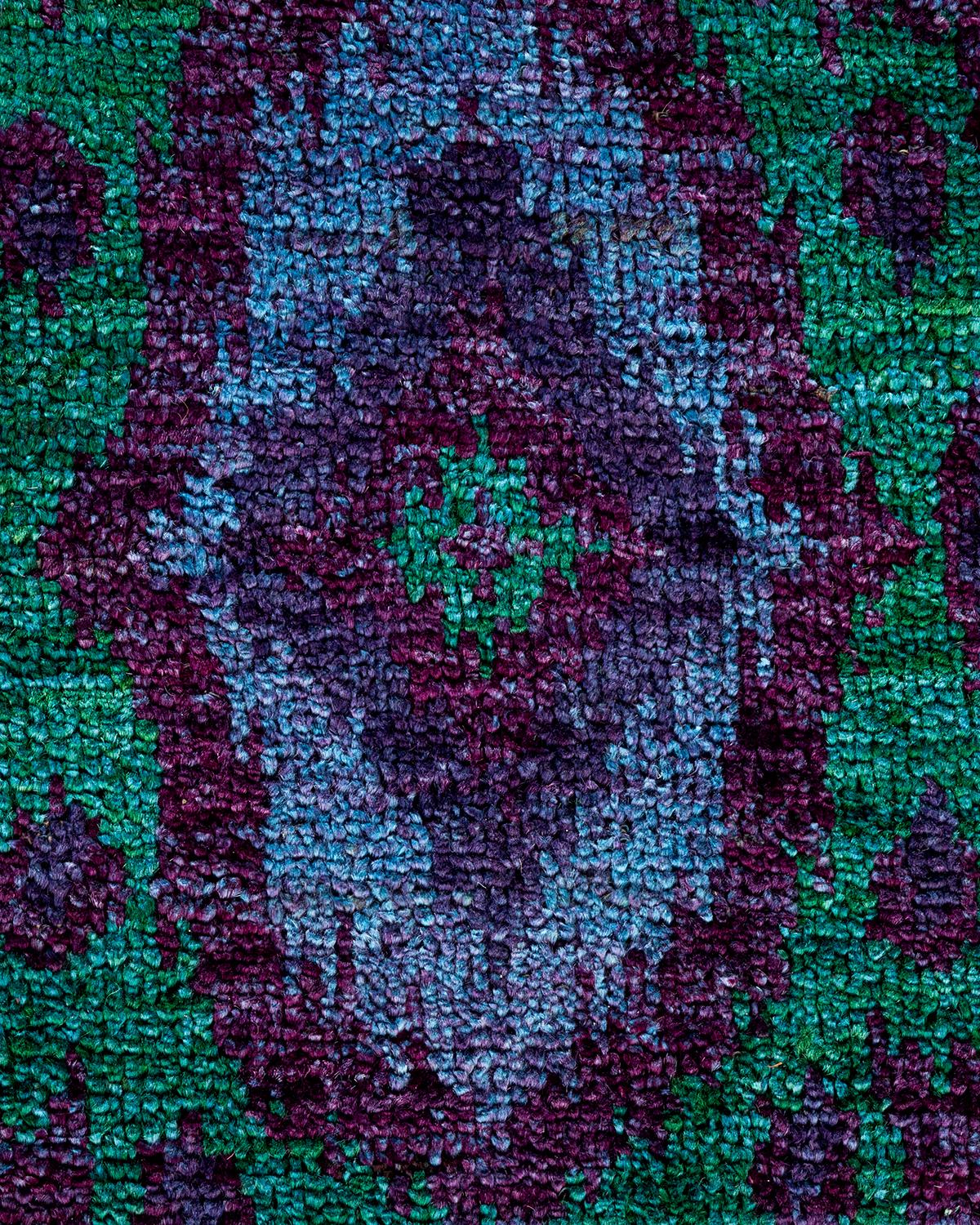 Pakistani Overdyed Hand Knotted Wool Purple Area Rug For Sale