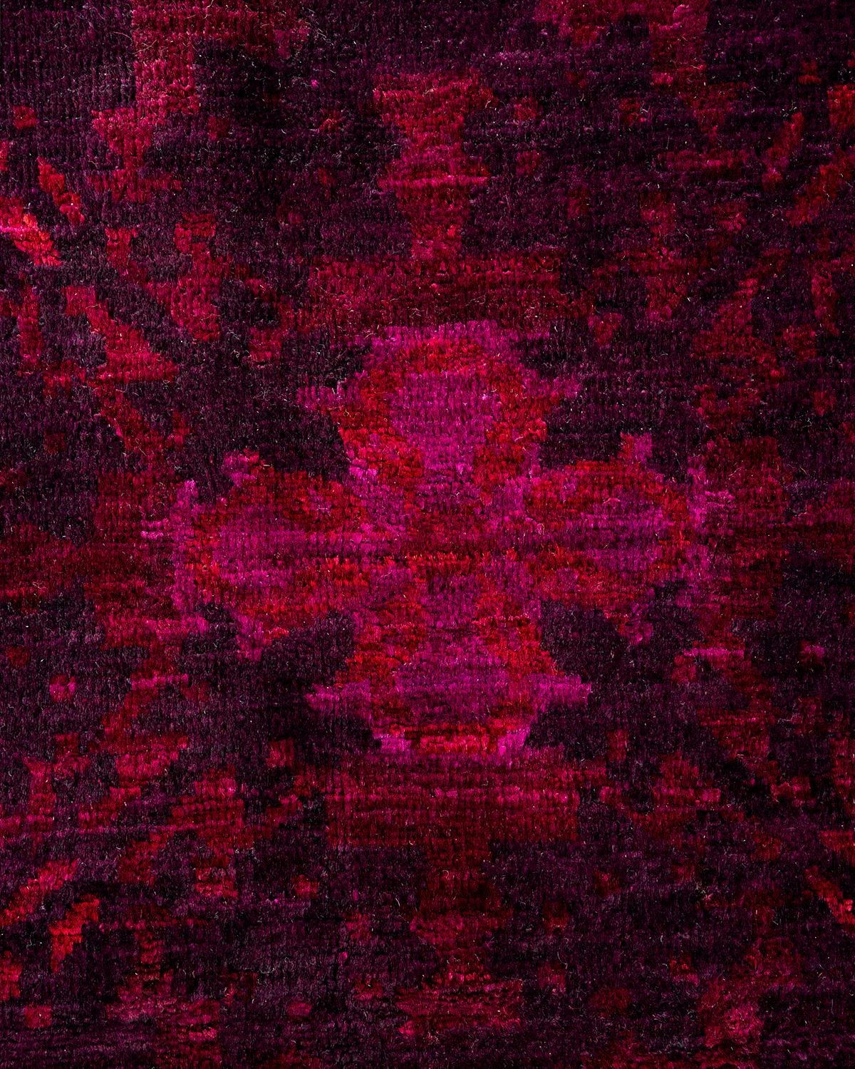 Pakistani Overdyed Hand Knotted Wool Purple Area Rug