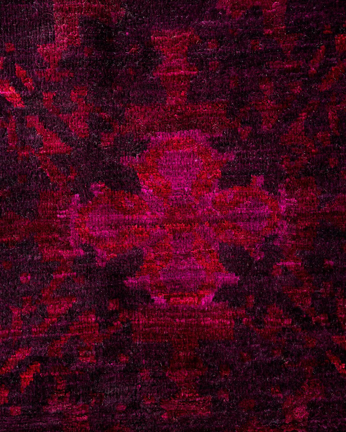 Pakistani Overdyed Hand Knotted Wool Purple Area Rug For Sale