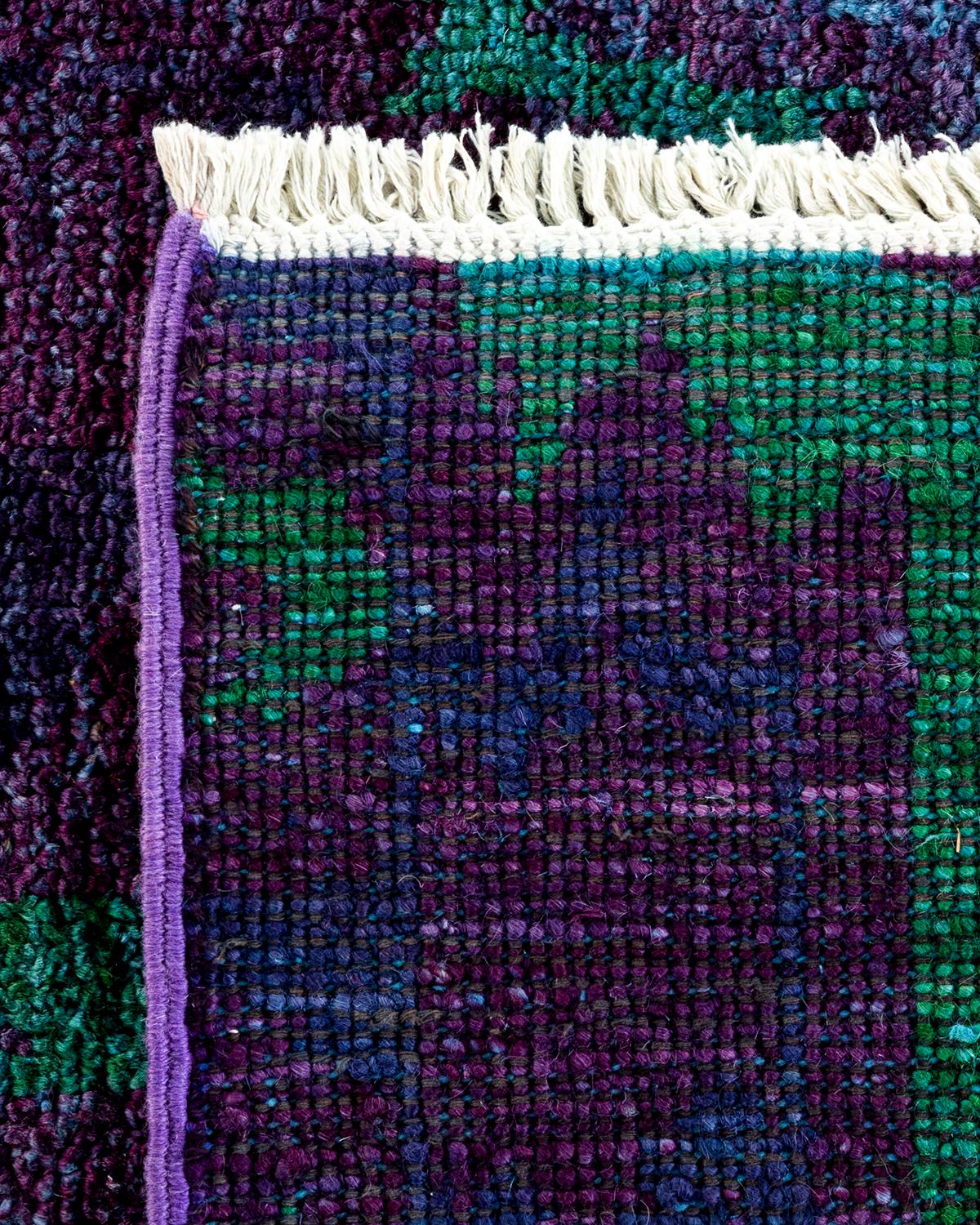 Contemporary Overdyed Hand Knotted Wool Purple Area Rug