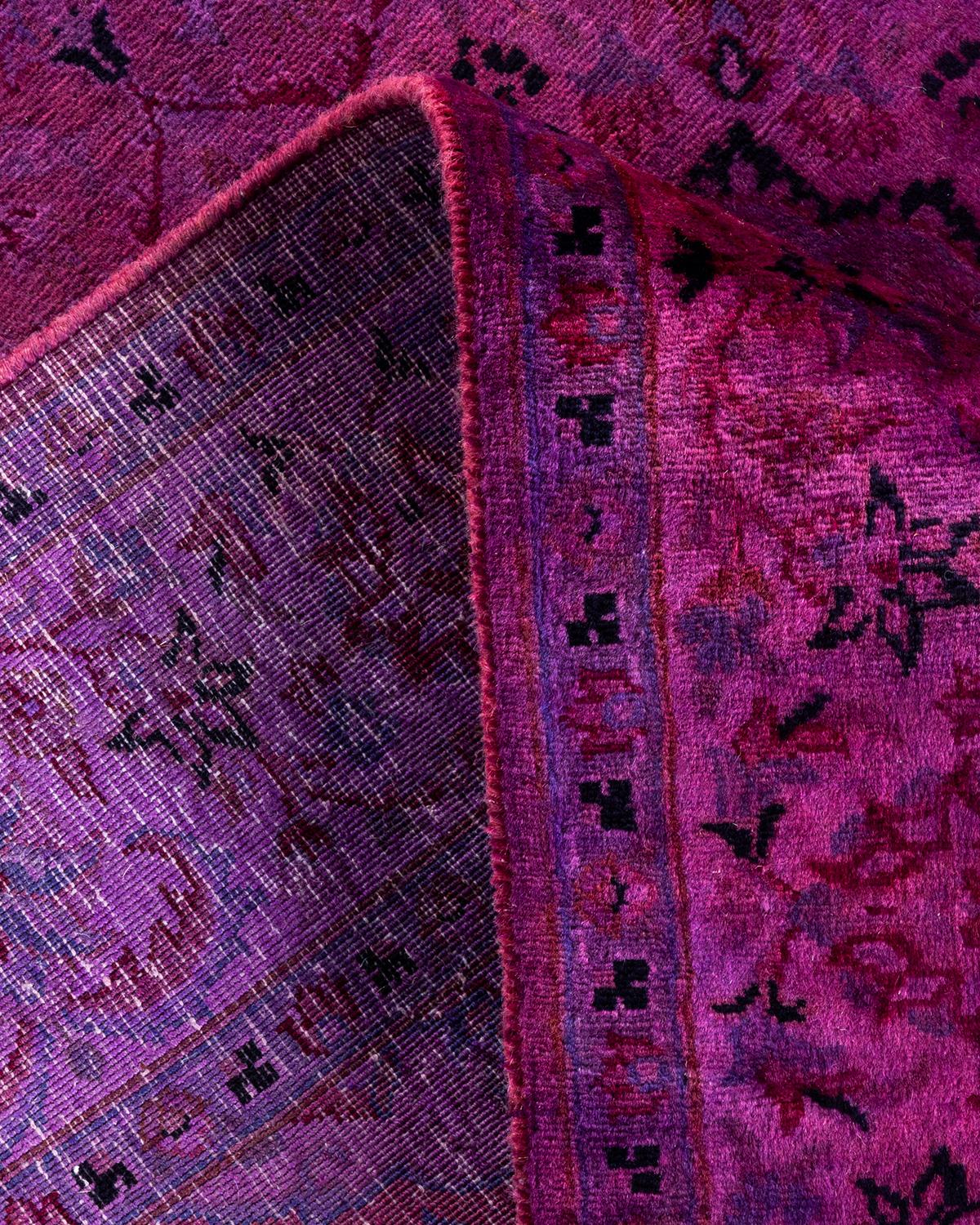 Overdyed Hand Knotted Wool Purple Area Rug For Sale 1