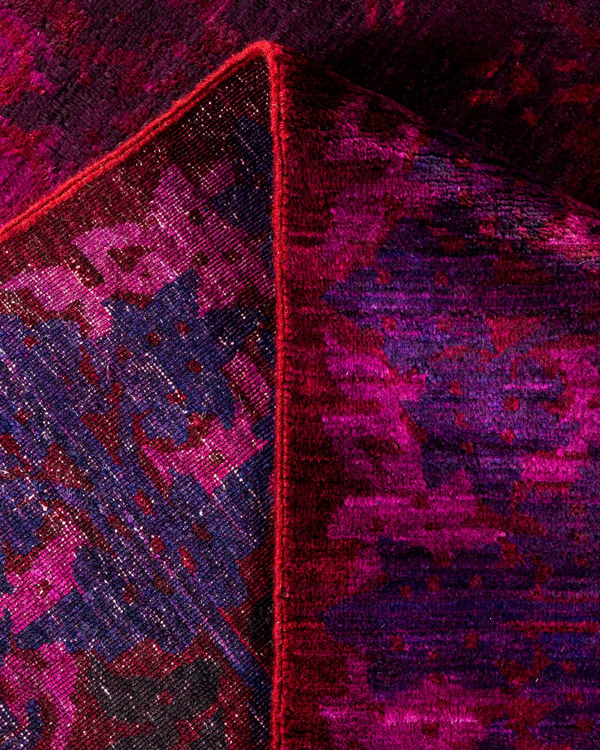 Overdyed Hand Knotted Wool Purple Area Rug 1