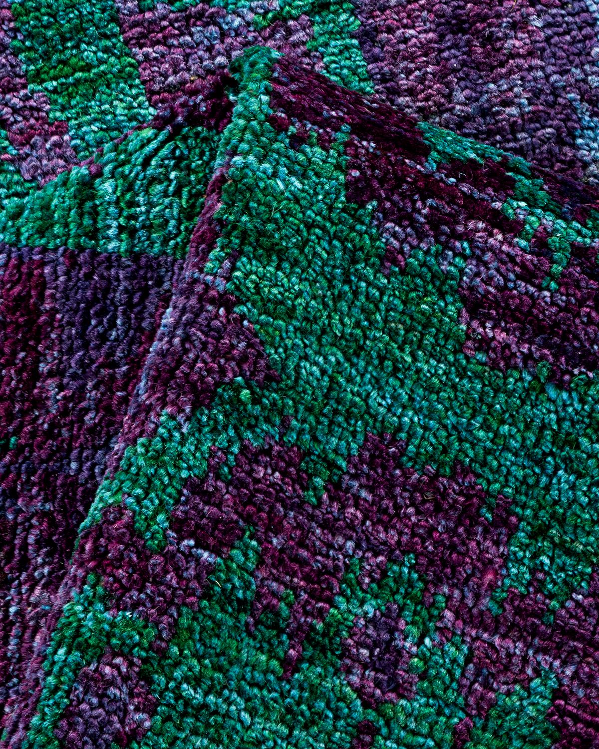 Overdyed Hand Knotted Wool Purple Area Rug 2