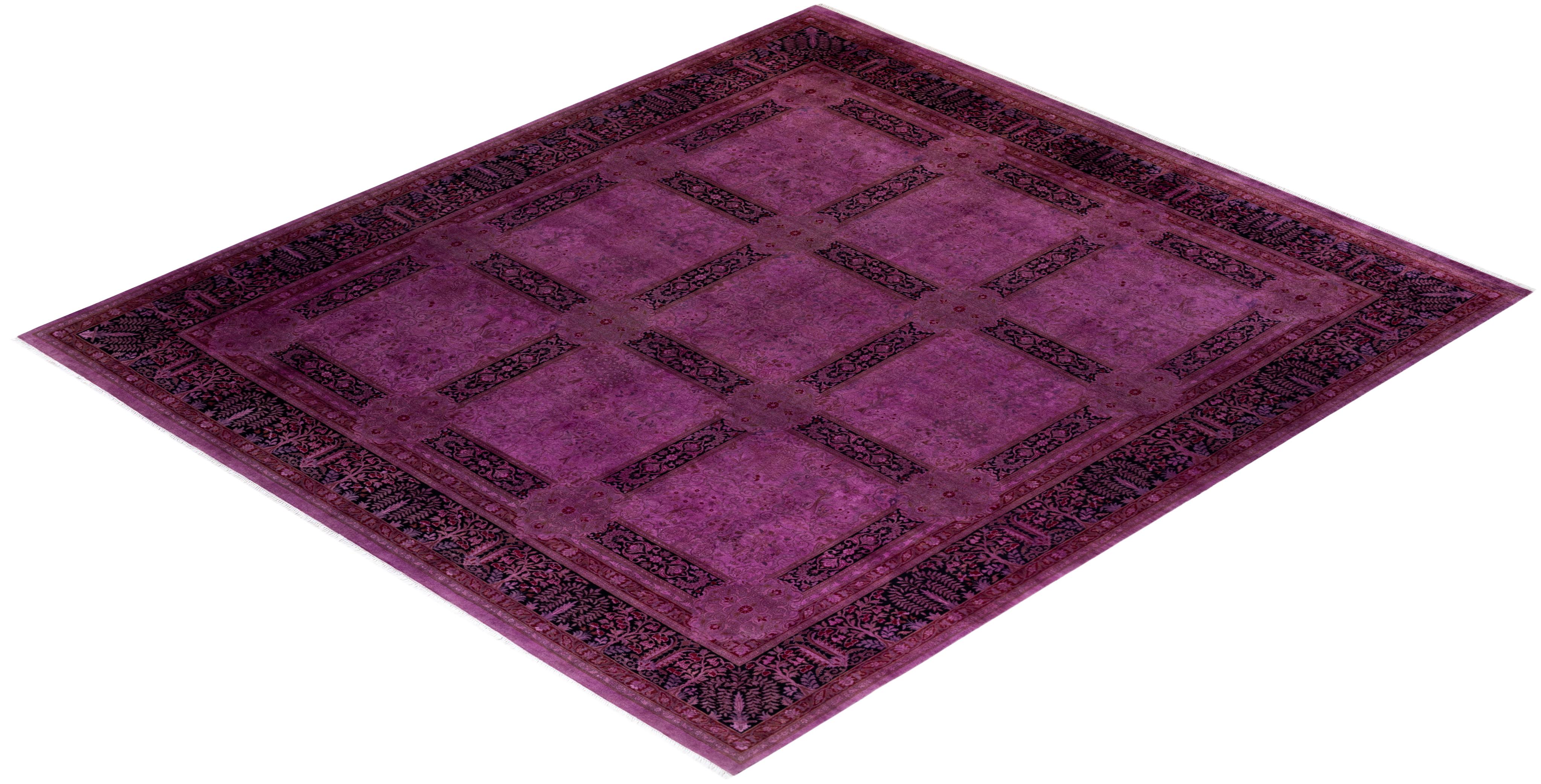 Overdyed Hand Knotted Wool Purple Area Rug For Sale 3