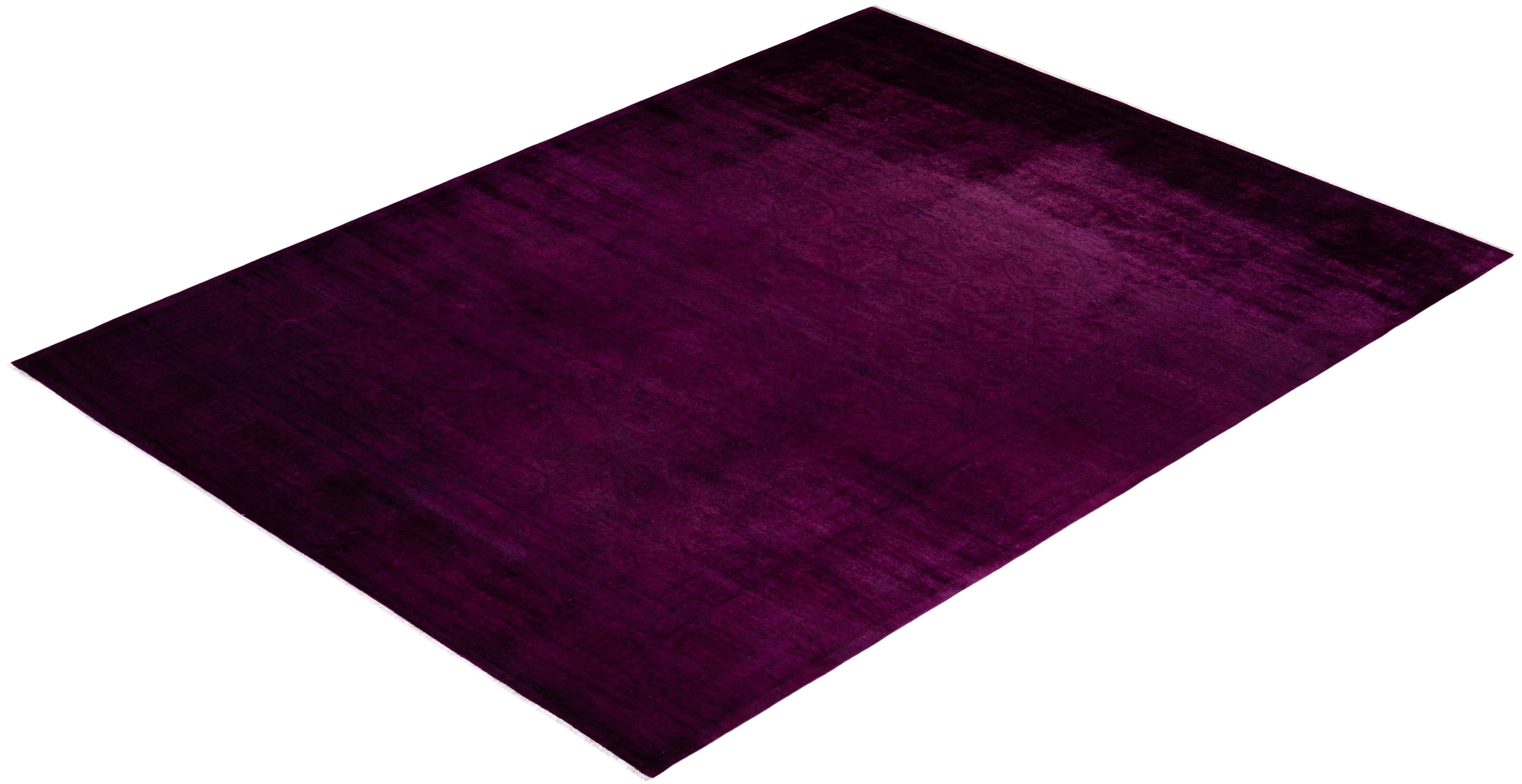 Overdyed Hand Knotted Wool Purple Area Rug For Sale 3