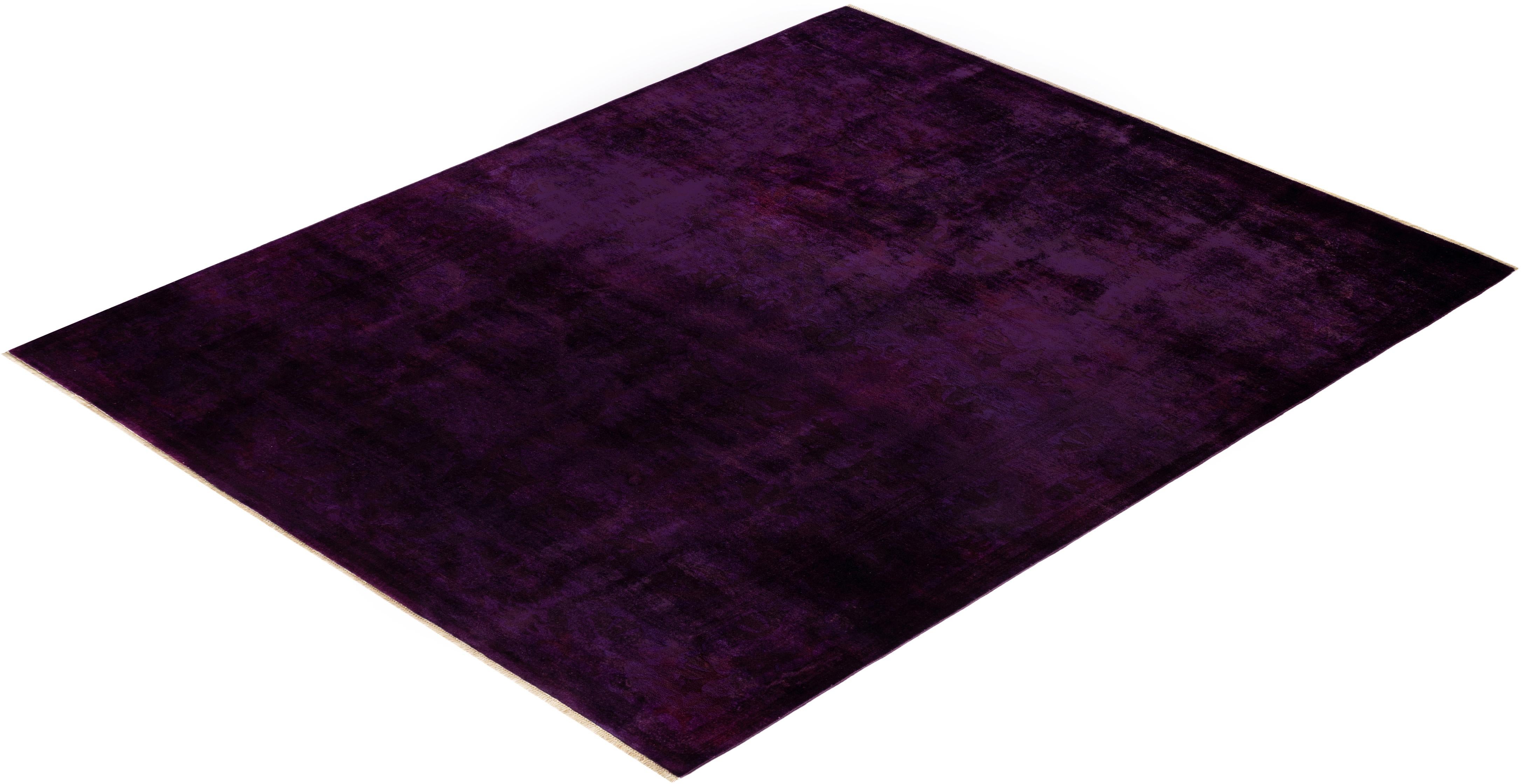 Overdyed Hand Knotted Wool Purple Area Rug For Sale 3