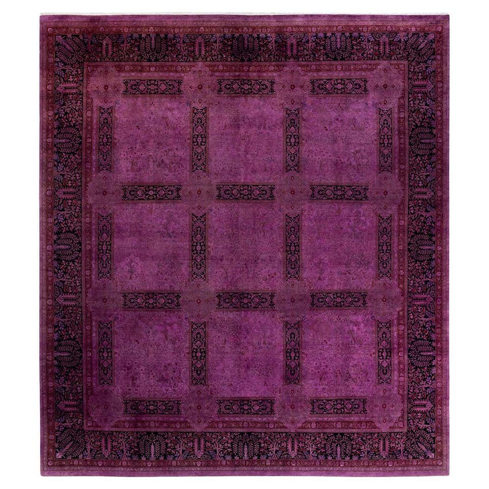 Deep Violet Rug Overdyed Hand Knotted Wool Purple Area Rug For Sale at 1stDibs