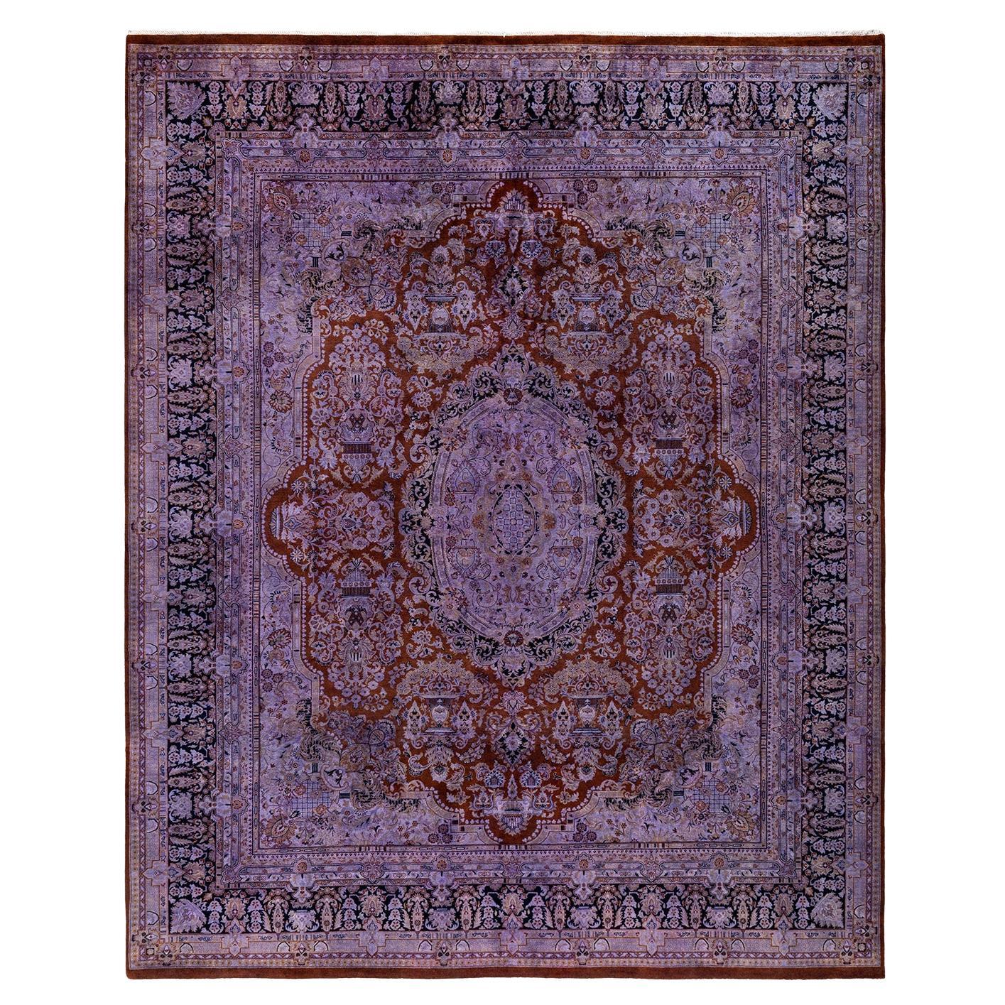 Overdyed Hand Knotted Wool Purple Area Rug