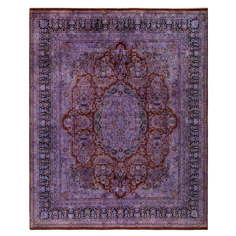 Overdyed Hand Knotted Wool Purple Area Rug For Sale at 1stDibs