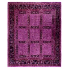 Overdyed Hand Knotted Wool Purple Area Rug