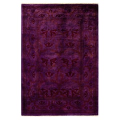 Overdyed Hand Knotted Wool Purple Area Rug