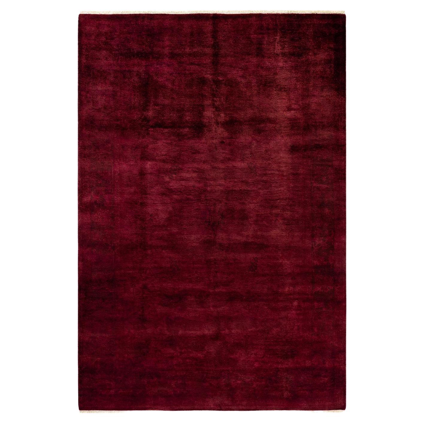 Overdyed Hand Knotted Wool Purple Area Rug For Sale