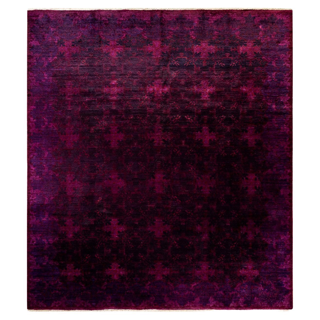 Violetter Teppich aus handgeknüpfter Wolle, gefärbt