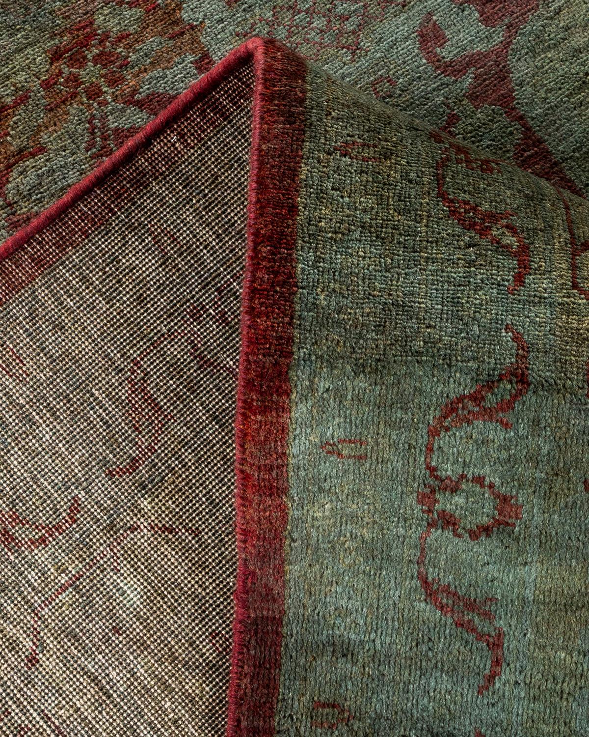 Overdyed Hand Knotted Wool Red Area Rug For Sale 1