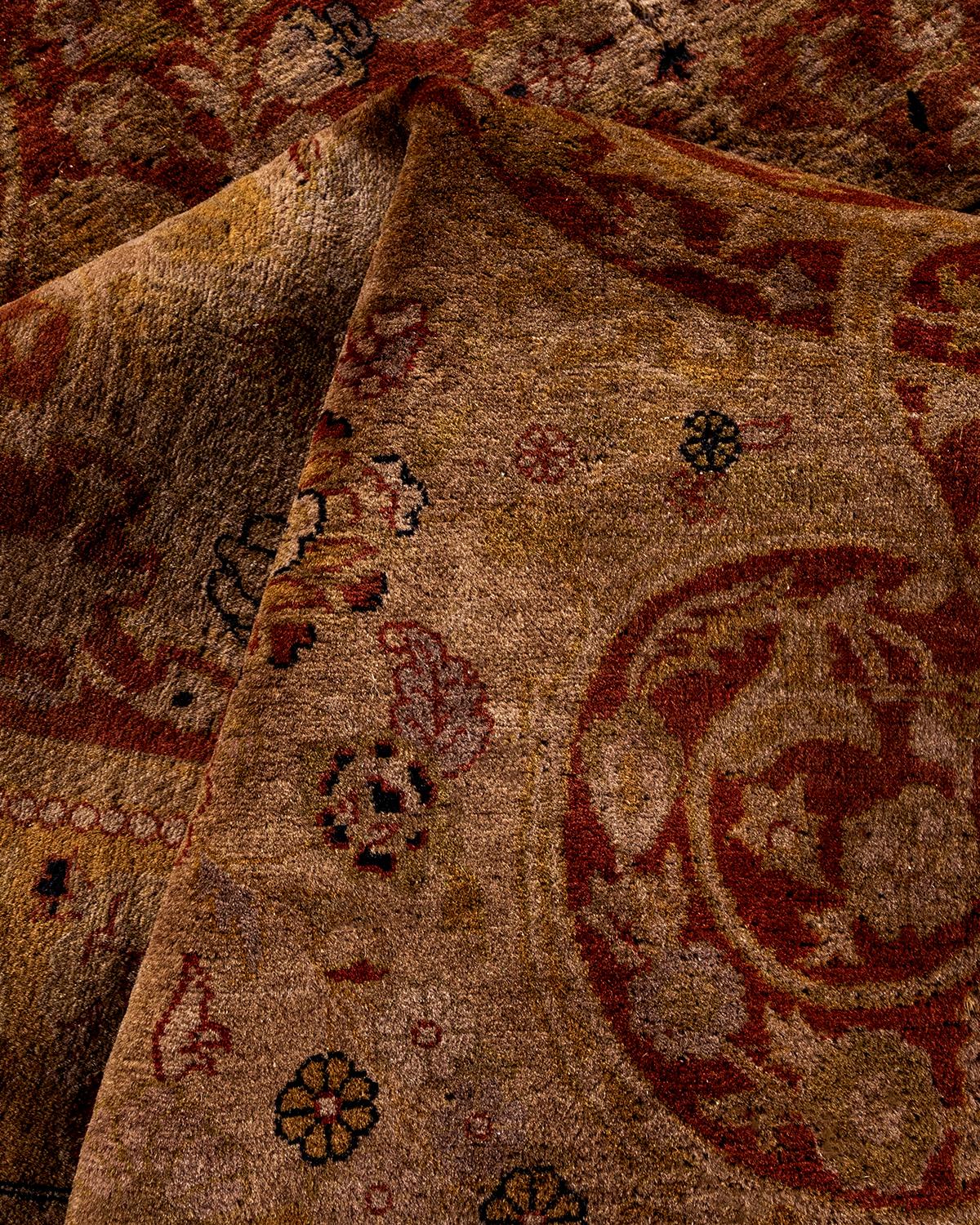 Overdyed Hand Knotted Wool Red Area Rug For Sale 2