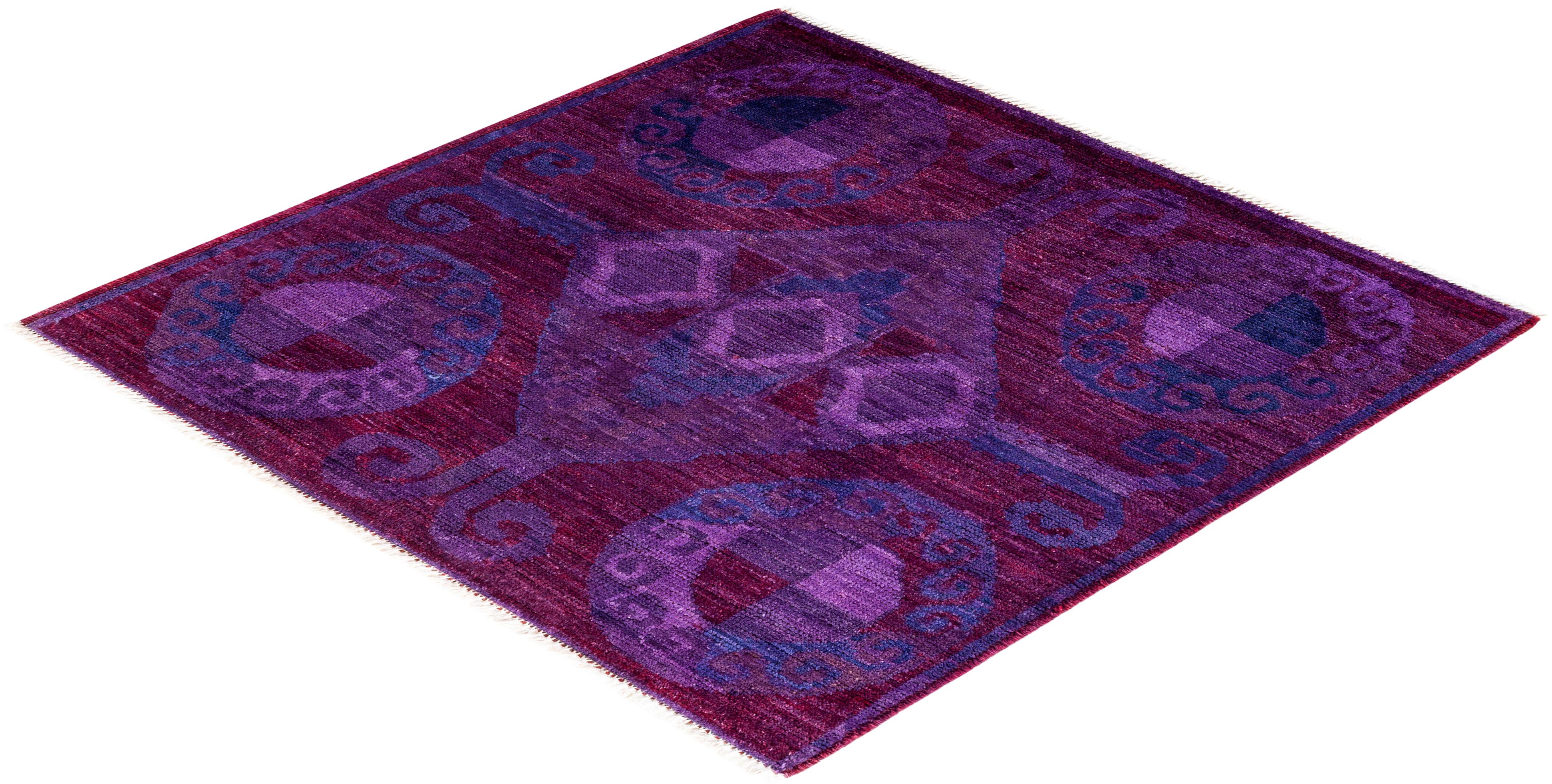 Overdyed Hand Knotted Wool Red Area Rug For Sale 3
