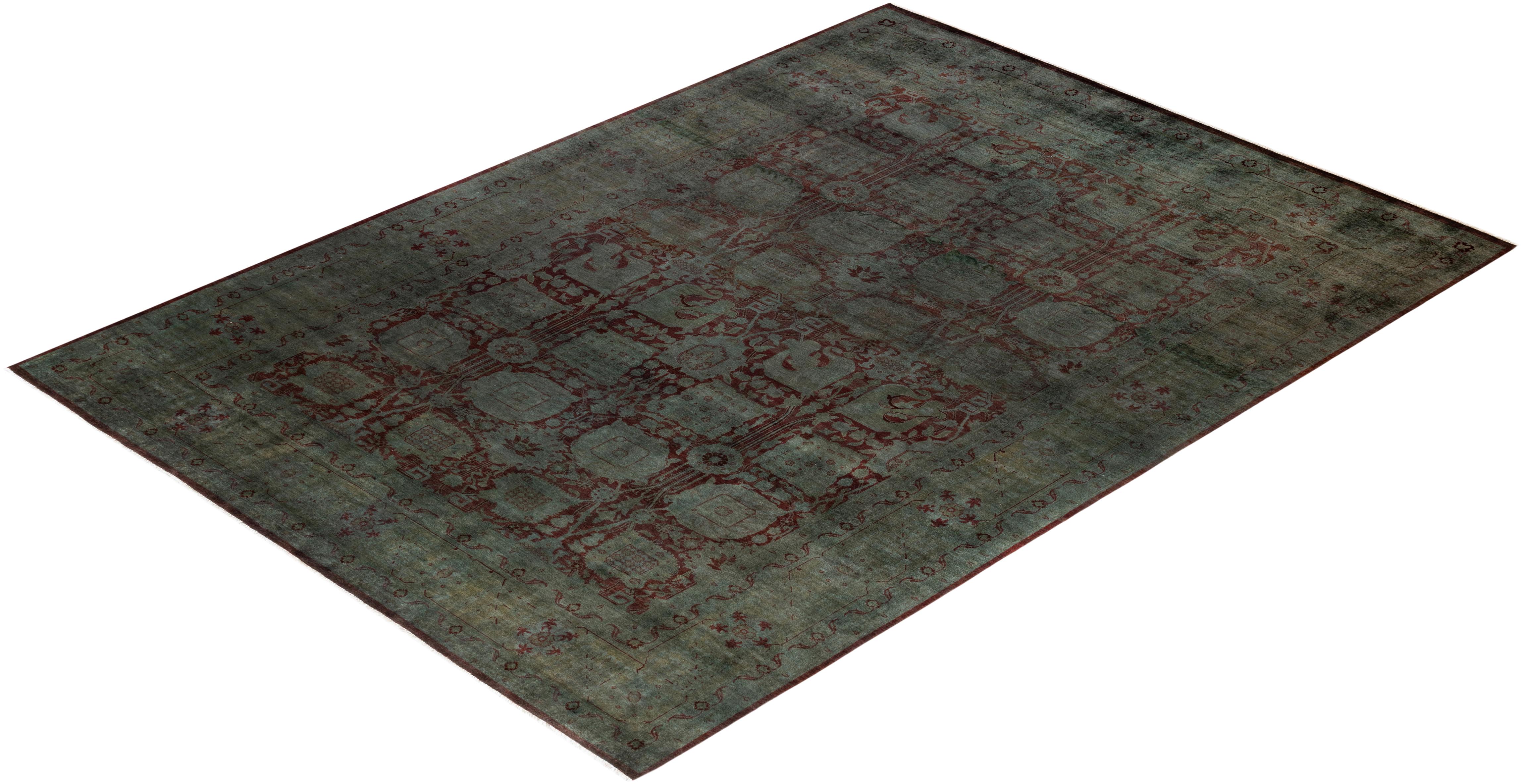 Overdyed Hand Knotted Wool Red Area Rug For Sale 3