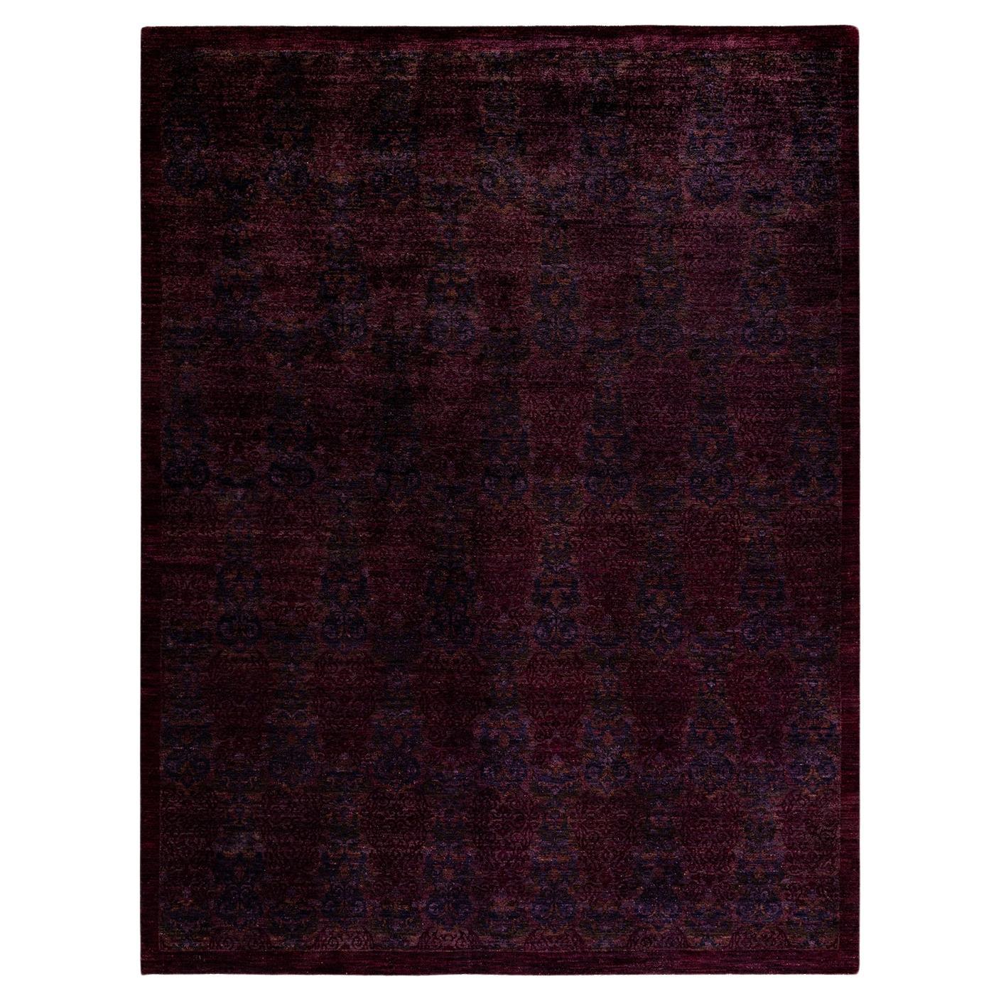 Overdyed Handgeknüpfter roter Teppich aus Wolle im Angebot