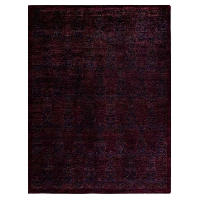 Overdyed Hand Knotted Wool Red Area Rug For Sale at 1stDibs