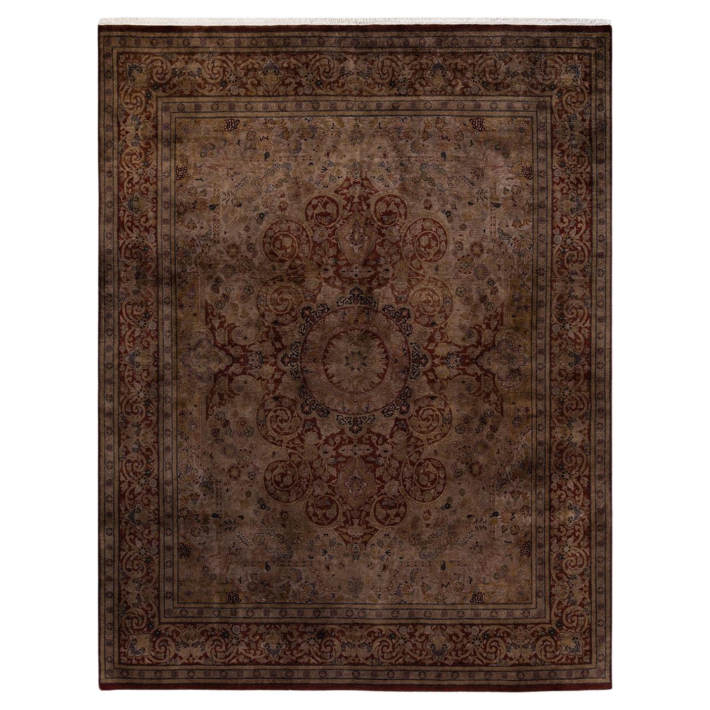 Overdyed Hand Knotted Wool Red Area Rug For Sale