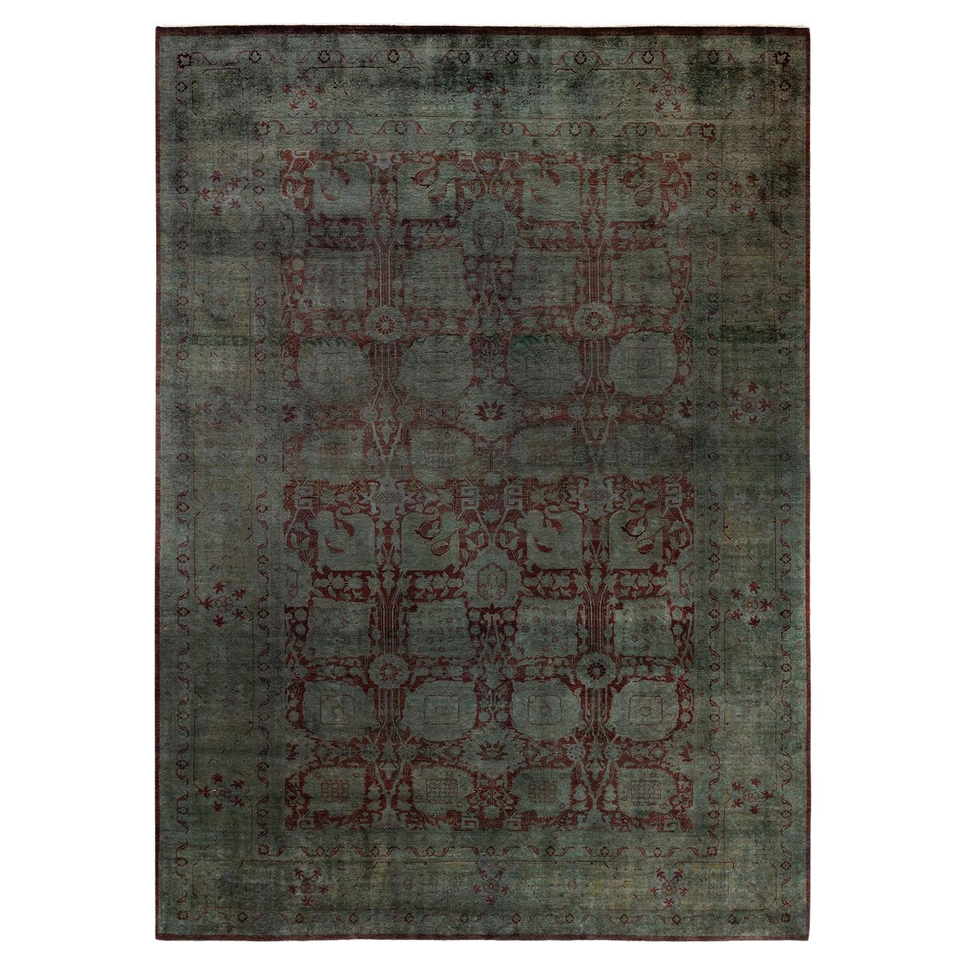 Overdyed Hand Knotted Wool Red Area Rug For Sale