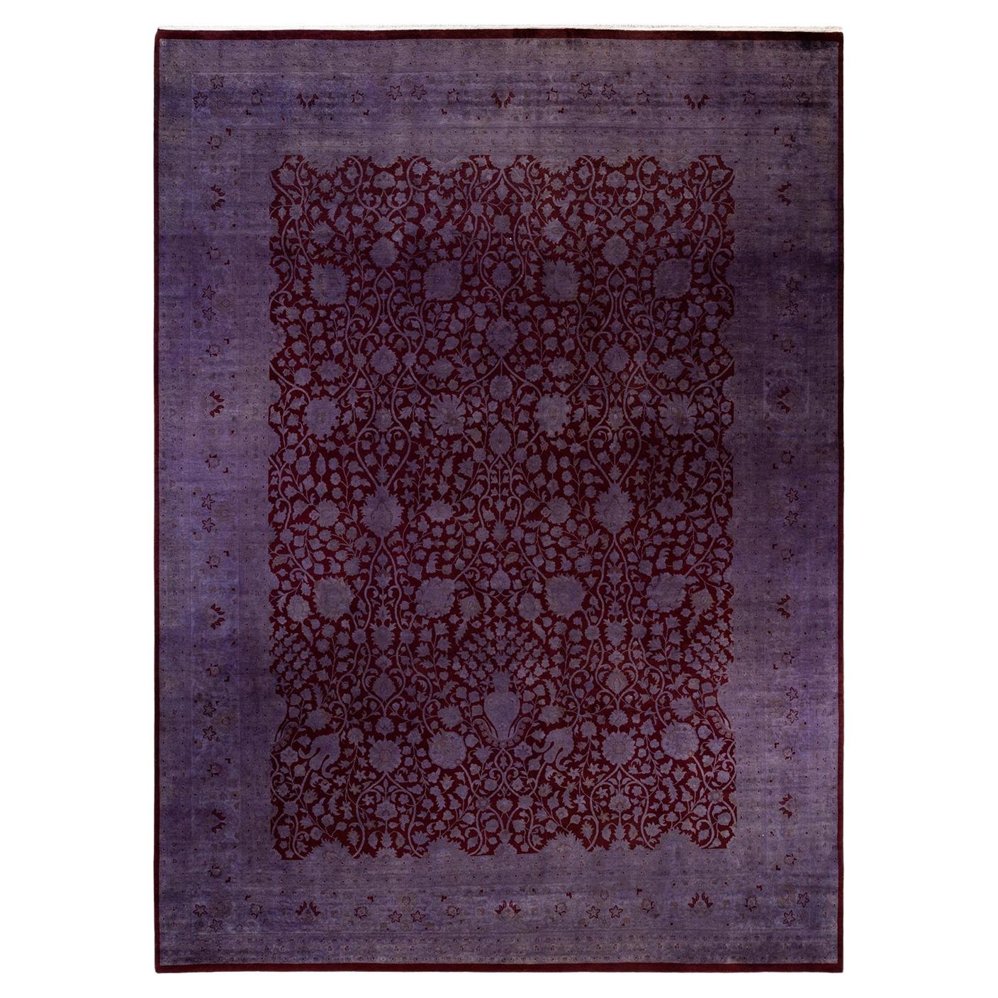 Overdyed Hand Knotted Wool Red Area Rug For Sale