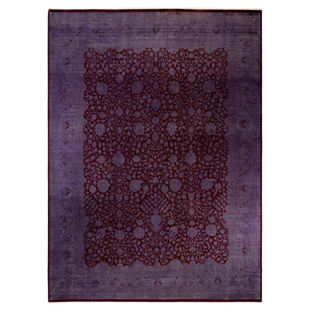 Overdyed Hand Knotted Wool Red Area Rug For Sale at 1stDibs