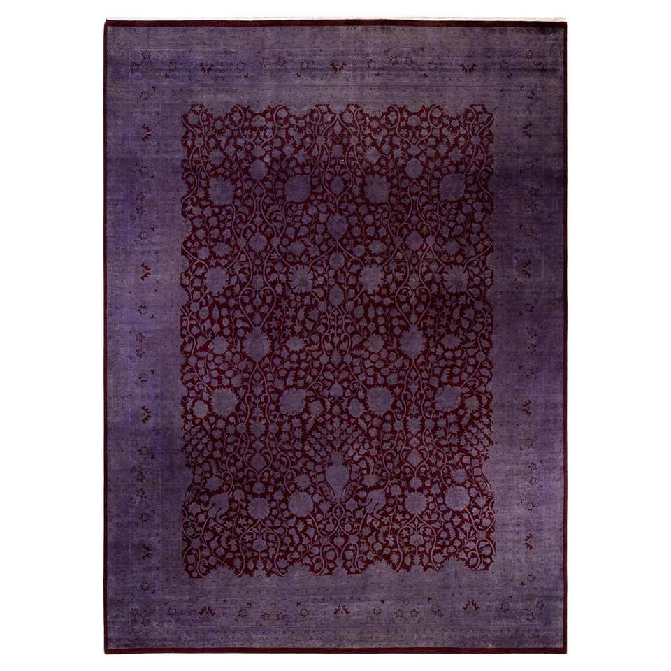Overdyed Hand Knotted Wool Red Area Rug For Sale at 1stDibs
