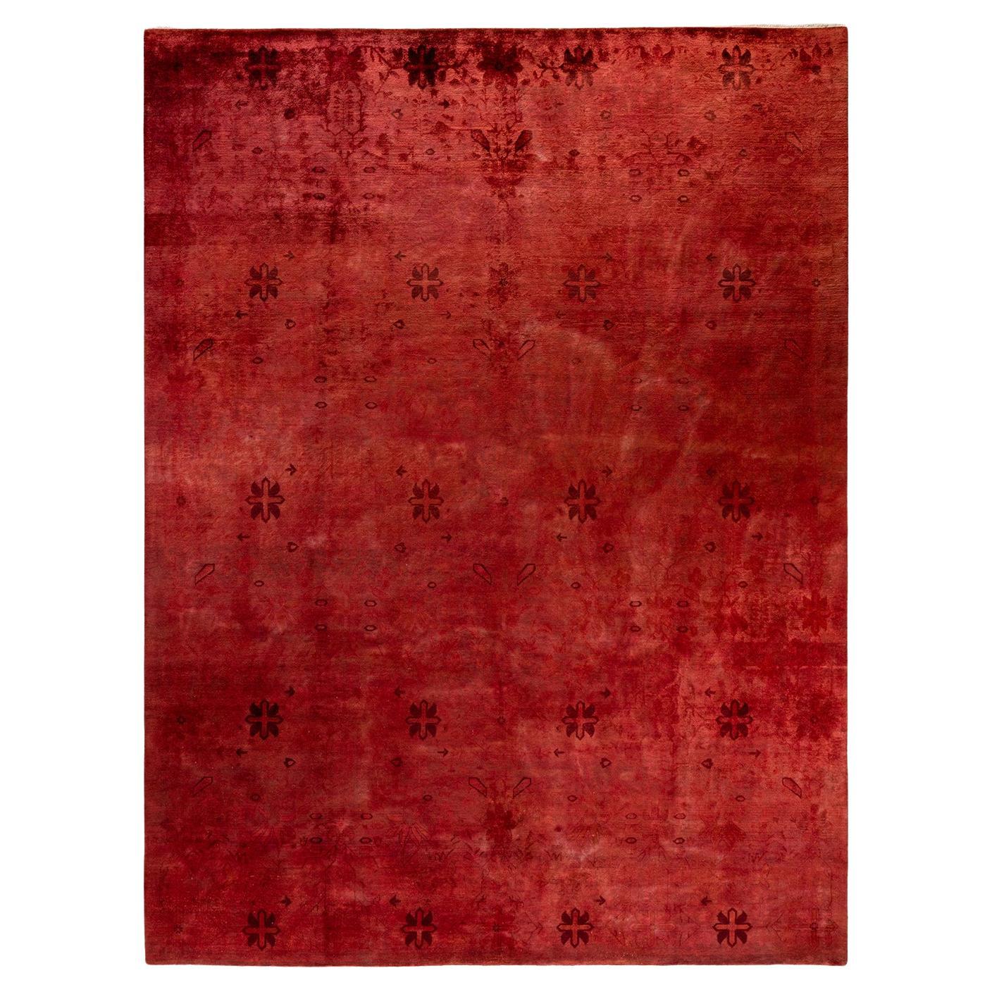 Overdyed Handgeknüpfter roter Teppich aus Wolle